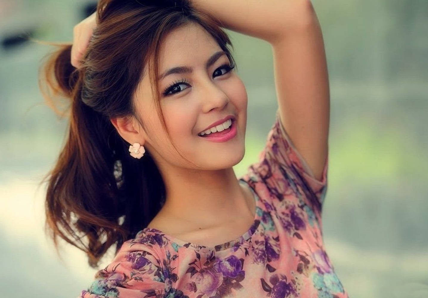 Chinese Girl, brown hair, ponytail, HD Desktop Wallpaper