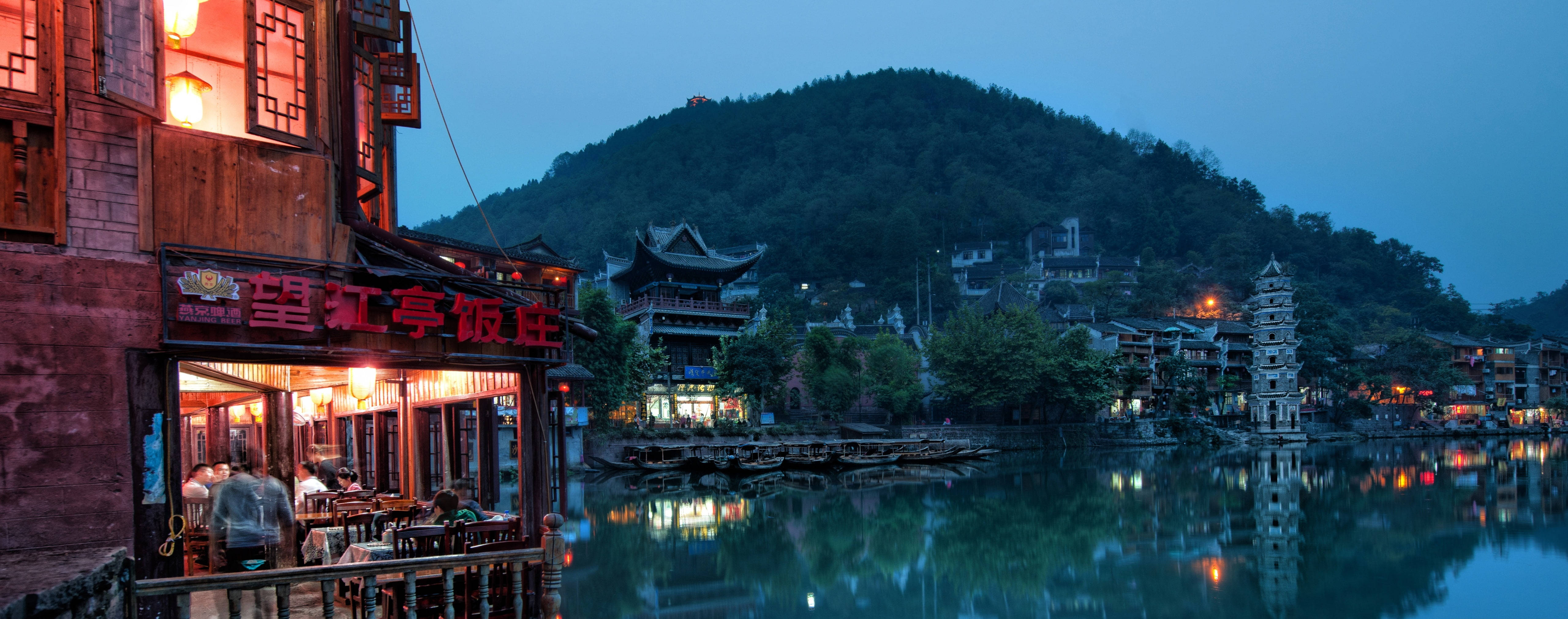 Chinese House, dusk, twilight, 5K Desktop Wallpaper