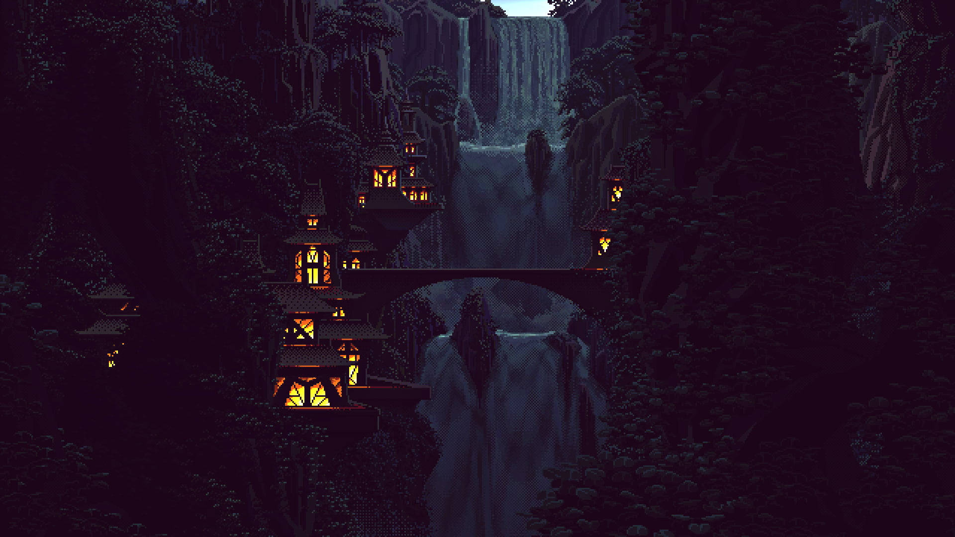 Chinese House, pixel art, mystical village, Full HD Desktop Wallpaper