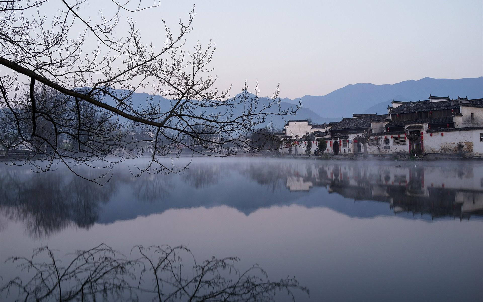 Chinese House, traditional Chinese village, white-walled houses, Full HD Desktop Wallpaper