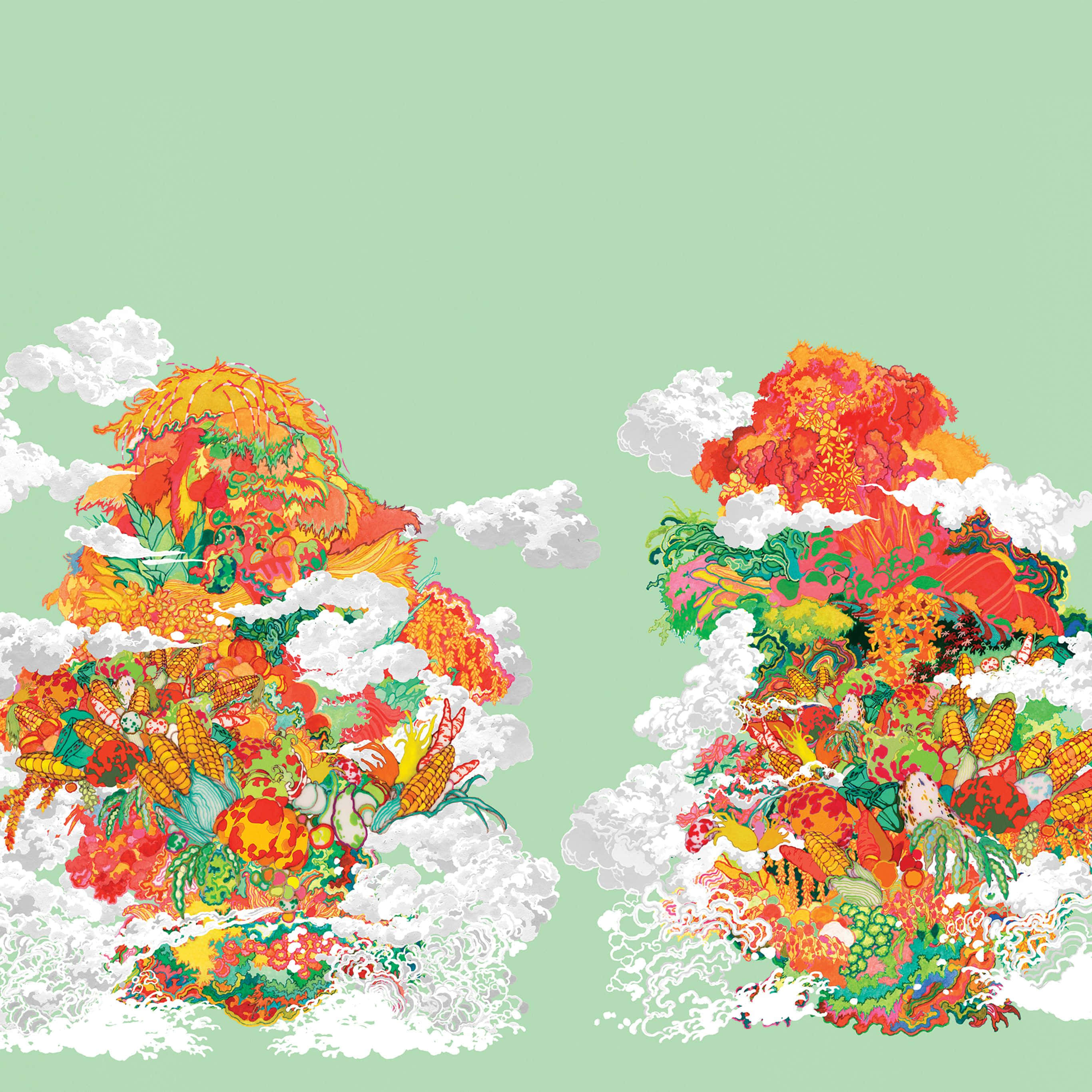 Chinese New Year 2022, mint green sky, vibrant illustrated mountains, 2K Desktop Wallpaper