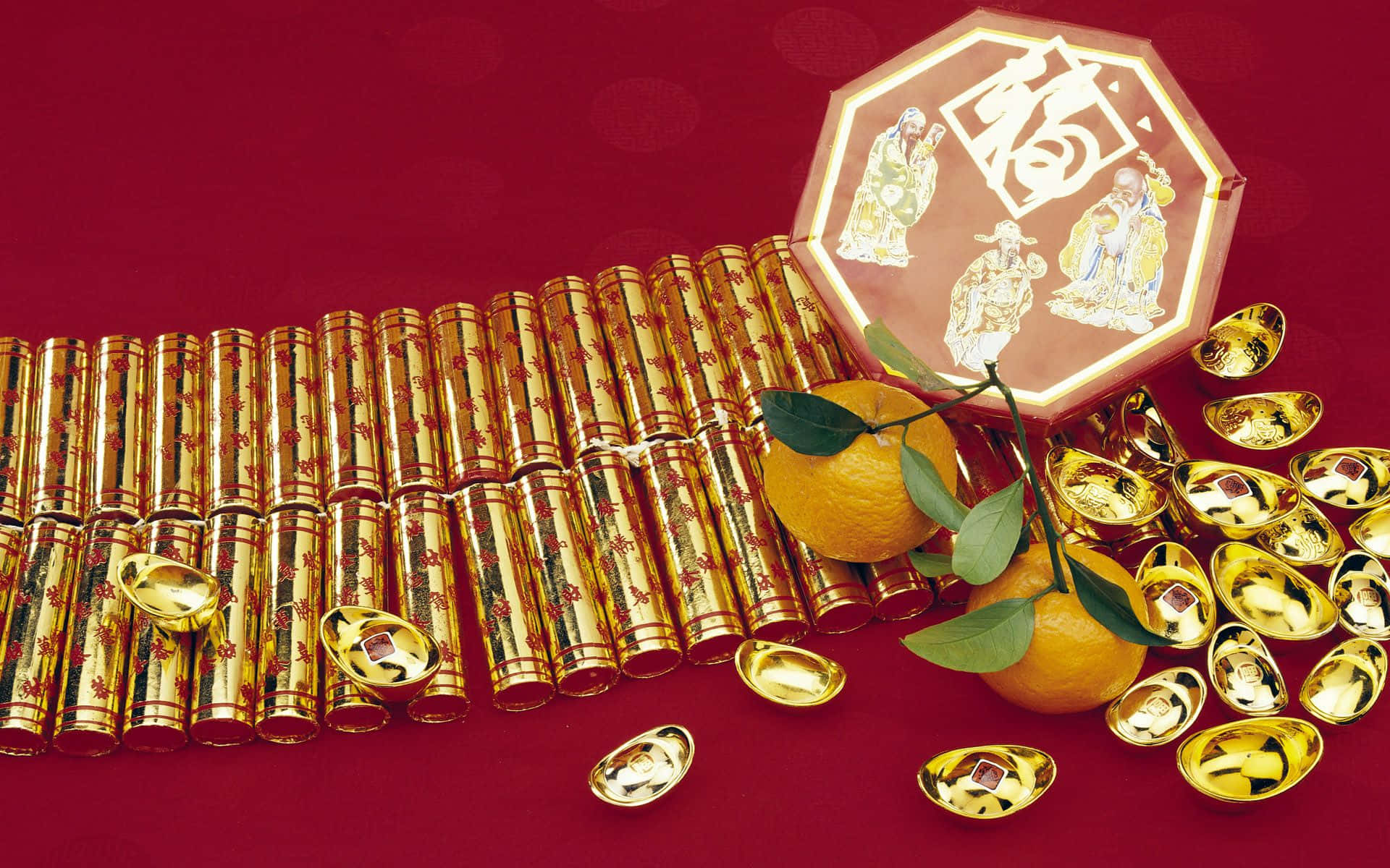 Chinese New Year 2022, golden charms, red envelopes, Full HD Desktop Wallpaper