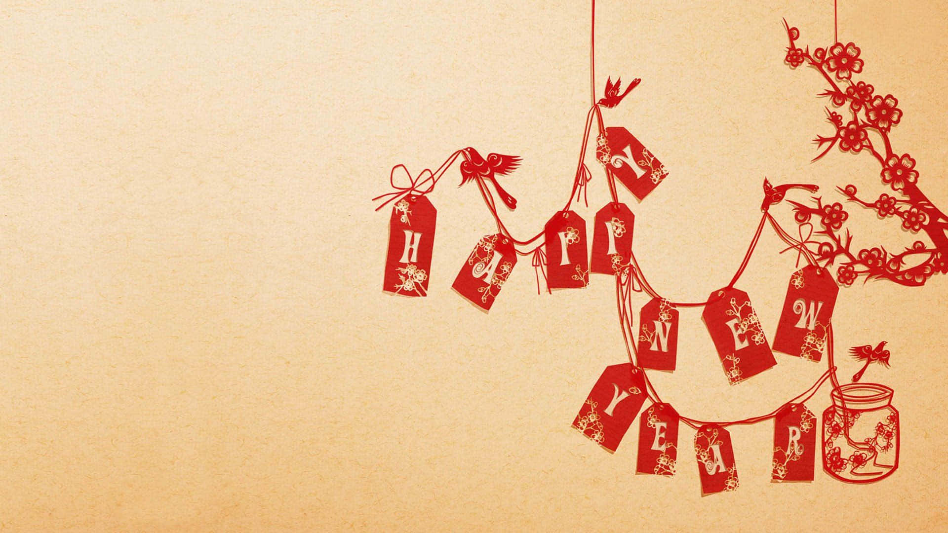 Chinese New Year 2022, HAPPY NEW YEAR, red paper-cut, Full HD Desktop Wallpaper
