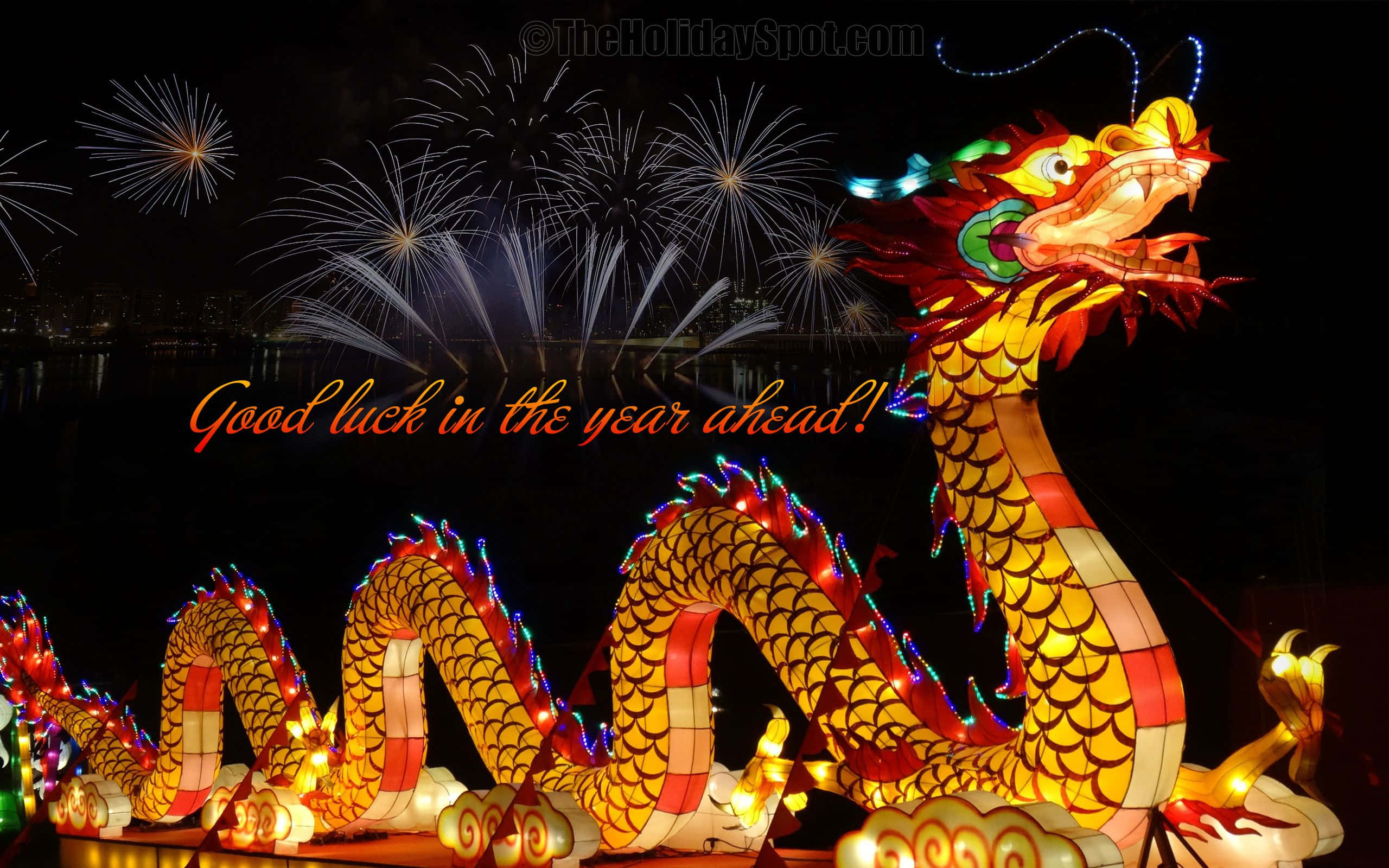 Chinese New Year 2022, dragon lantern, night sky, 2K Desktop Wallpaper