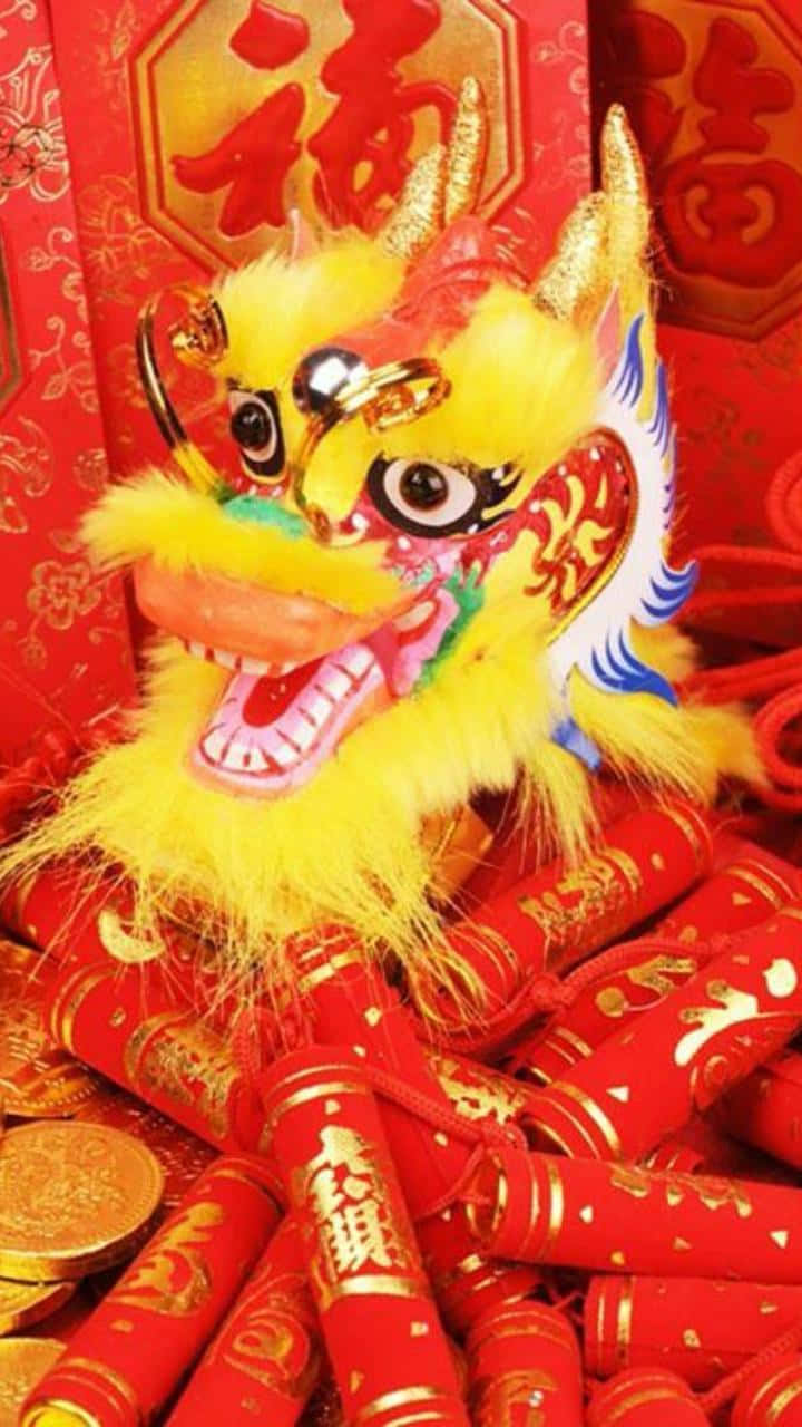 Chinese New Year 2022, dragon head, vibrant yellow, HD Phone Wallpaper