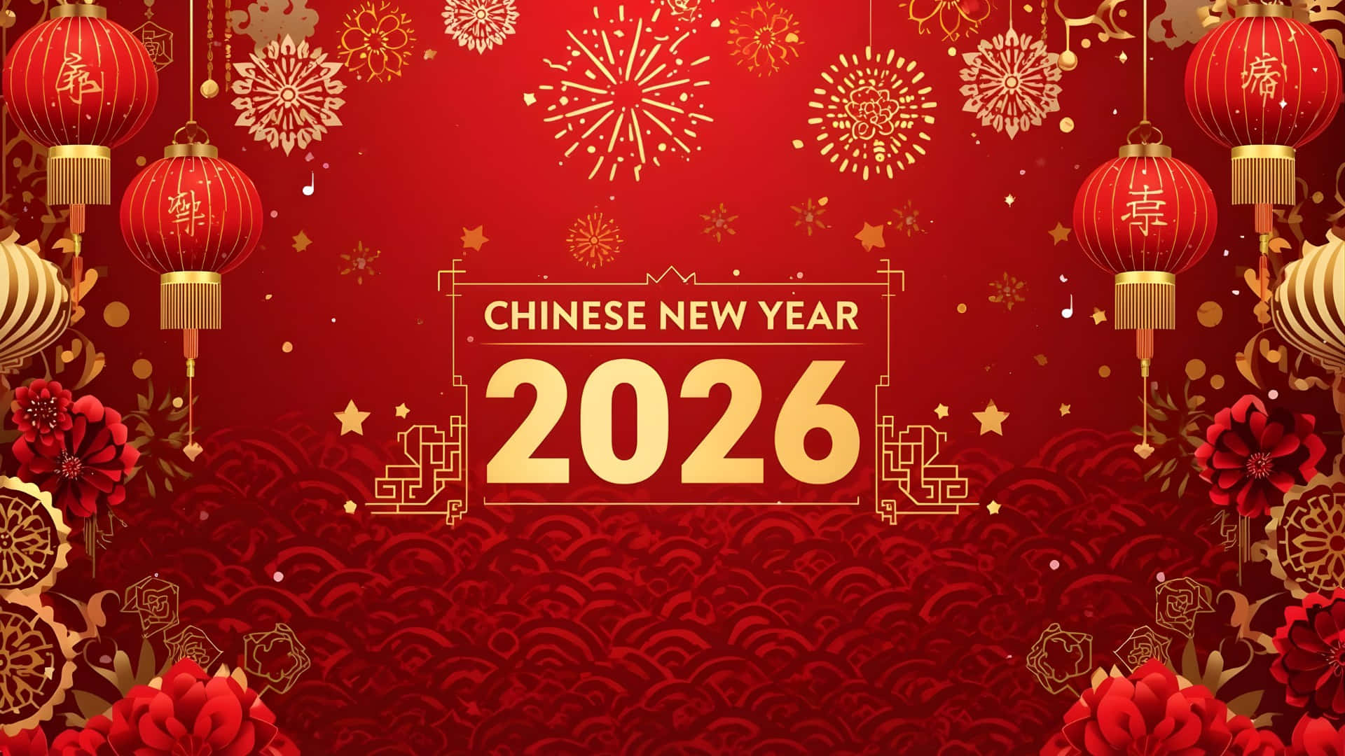 Chinese New Year 2026, red, gold, Full HD Desktop Wallpaper