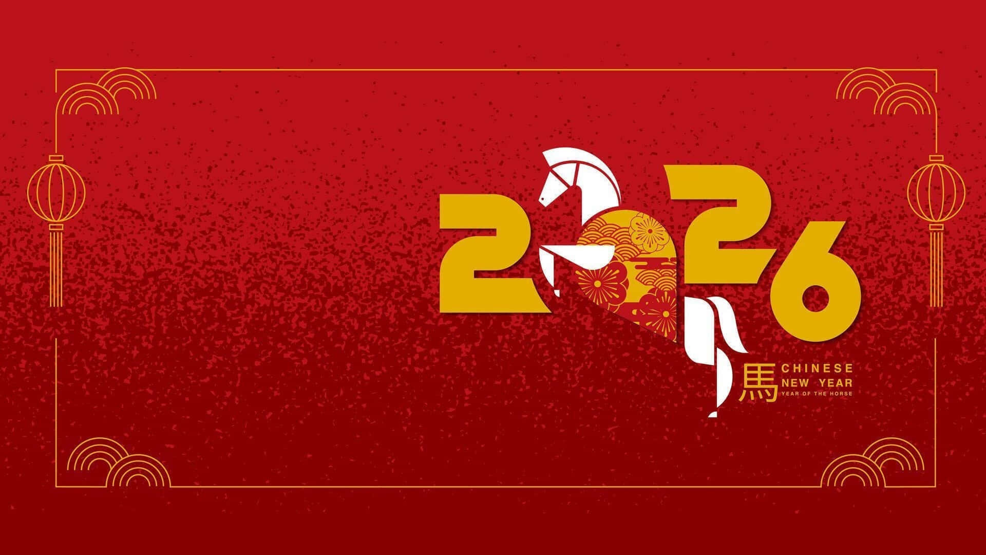 Chinese New Year 2026, horse motif, floral patterns, Full HD Desktop Wallpaper