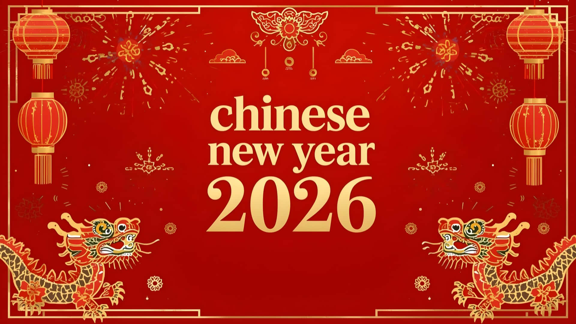 Chinese New Year 2026, red, golden dragons, Full HD Desktop Wallpaper