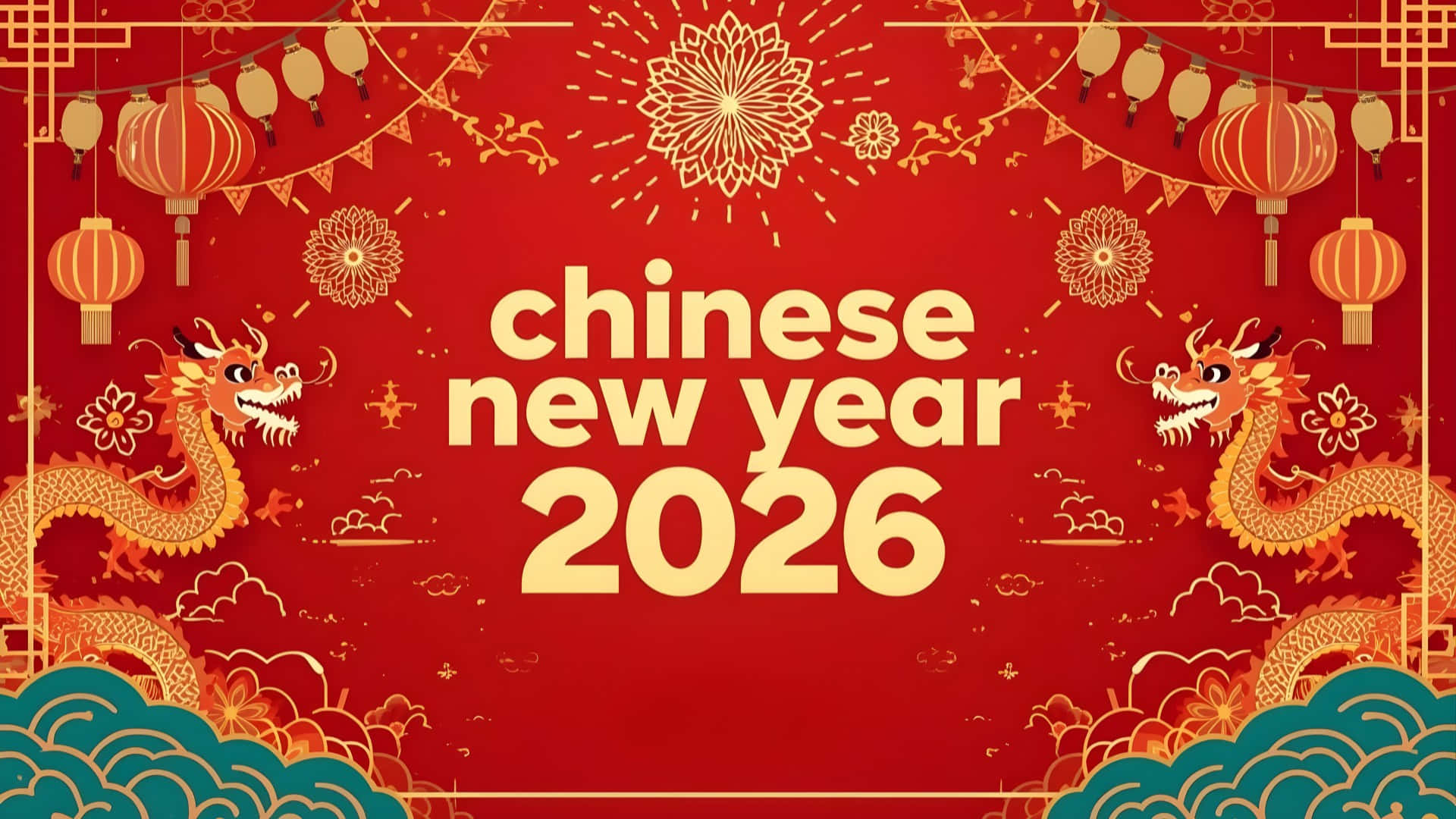 Chinese New Year 2026, red, golden dragons, Full HD Desktop Wallpaper