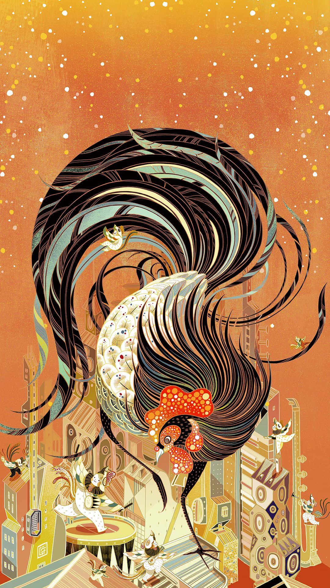 Chinese New Year iPhone, rooster, ornate feathers, Full HD Phone Wallpaper