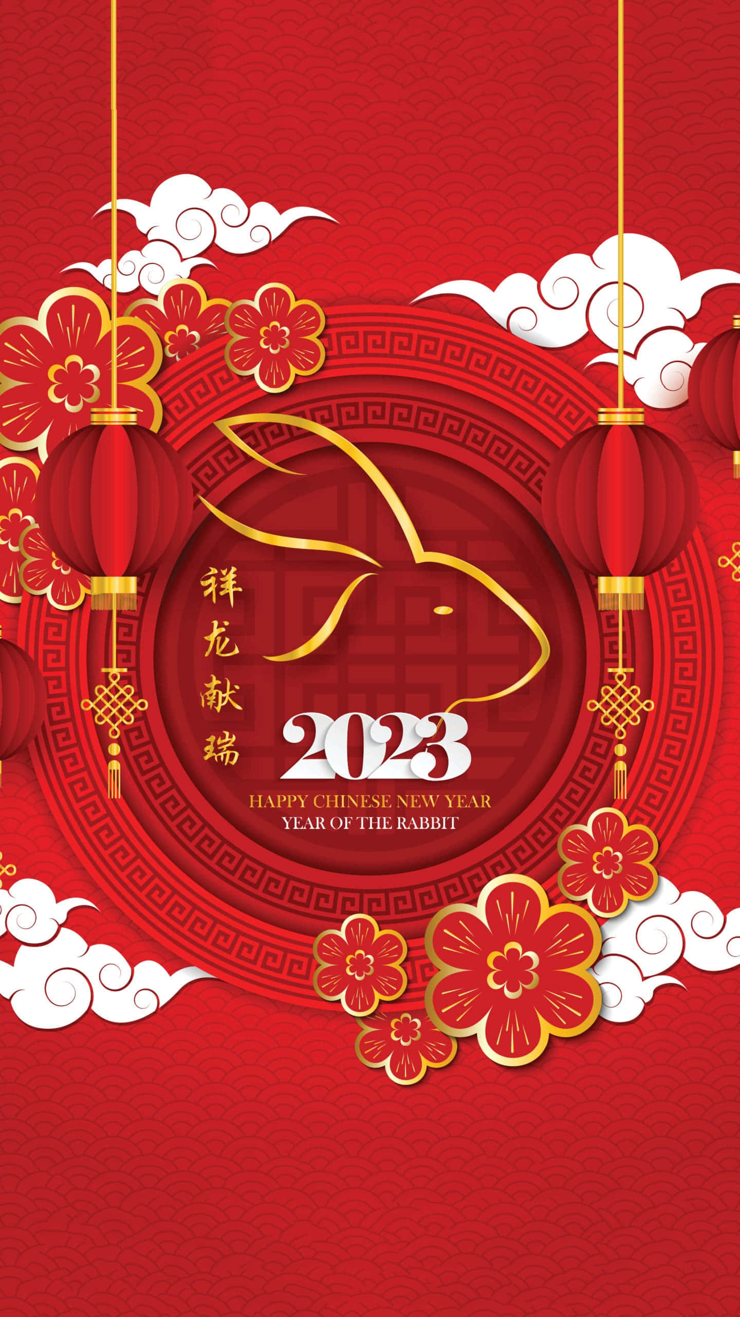 Chinese New Year 2023, iPhone, golden rabbit silhouette, 2K Phone Wallpaper