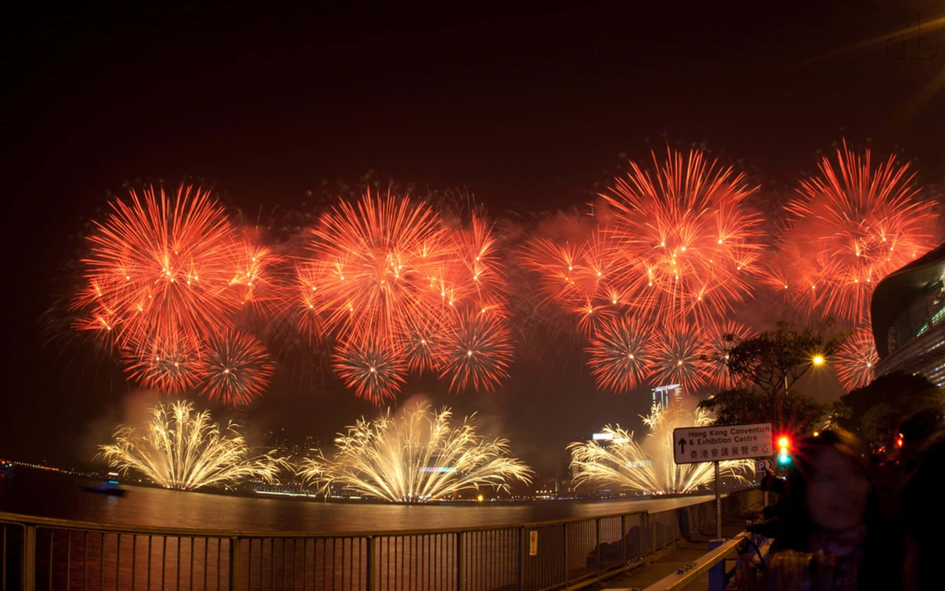 Chinese New Year 2022, fireworks, red and gold, Full HD Desktop Wallpaper
