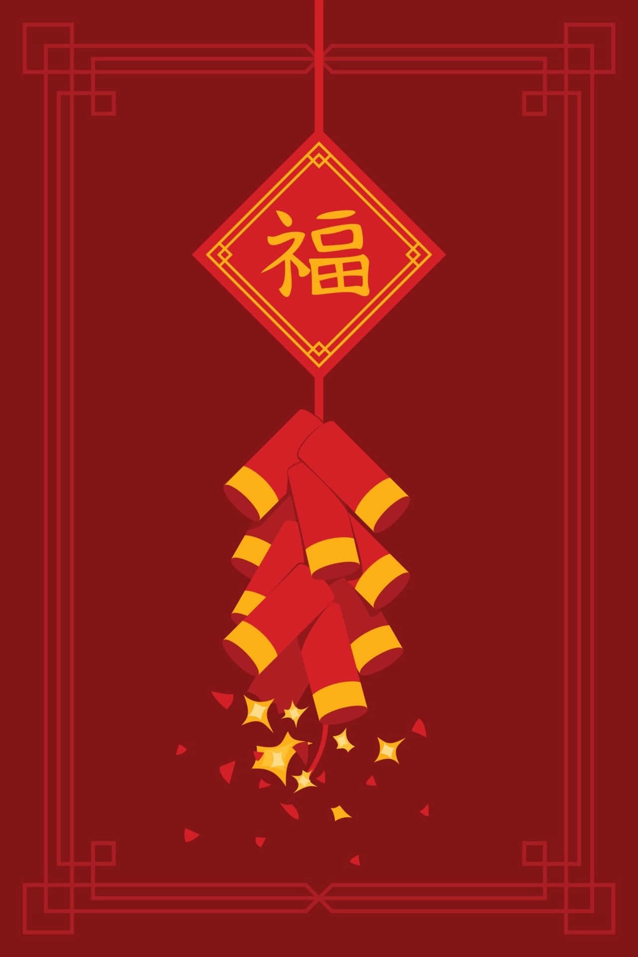 Chinese New Year, red diamond-shaped banner, Chinese character for fortune, Full HD Phone Wallpaper