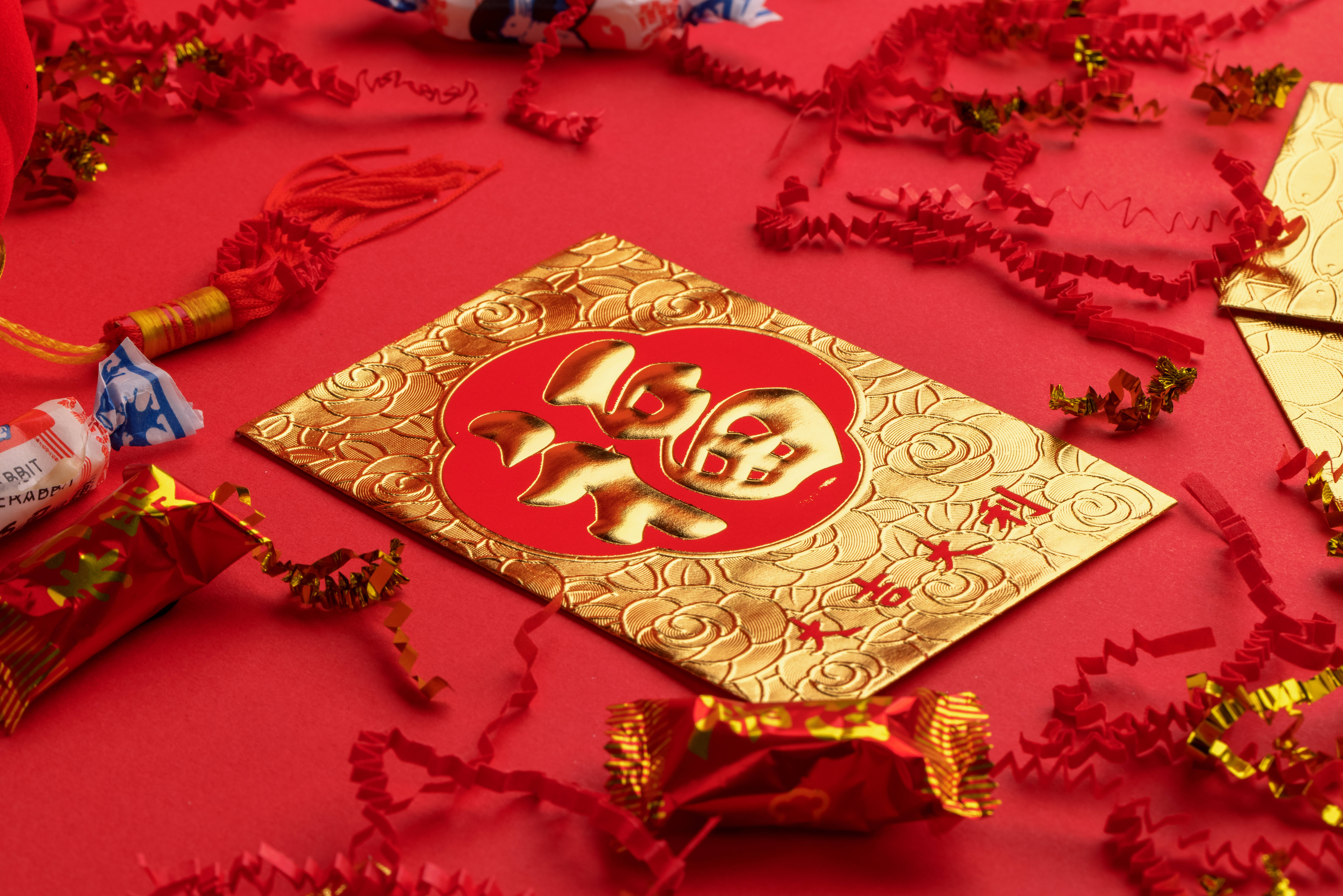 Chinese New Year, gold, red, 8K Desktop Wallpaper