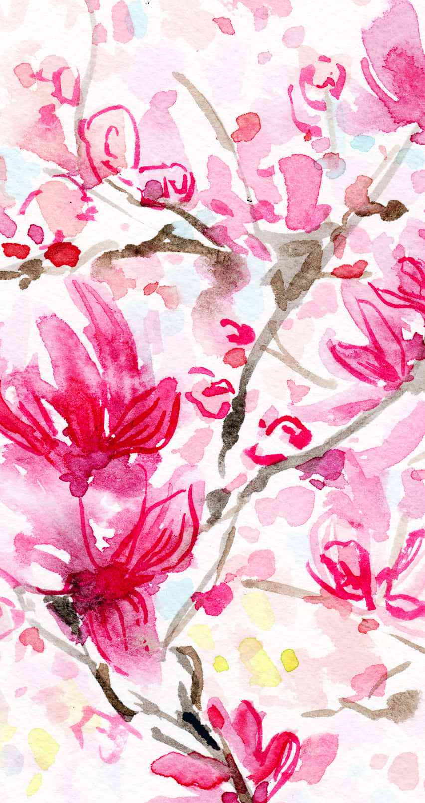 pink watercolor, vibrant watercolor blossoms, shades of pink and red, HD Phone Wallpaper