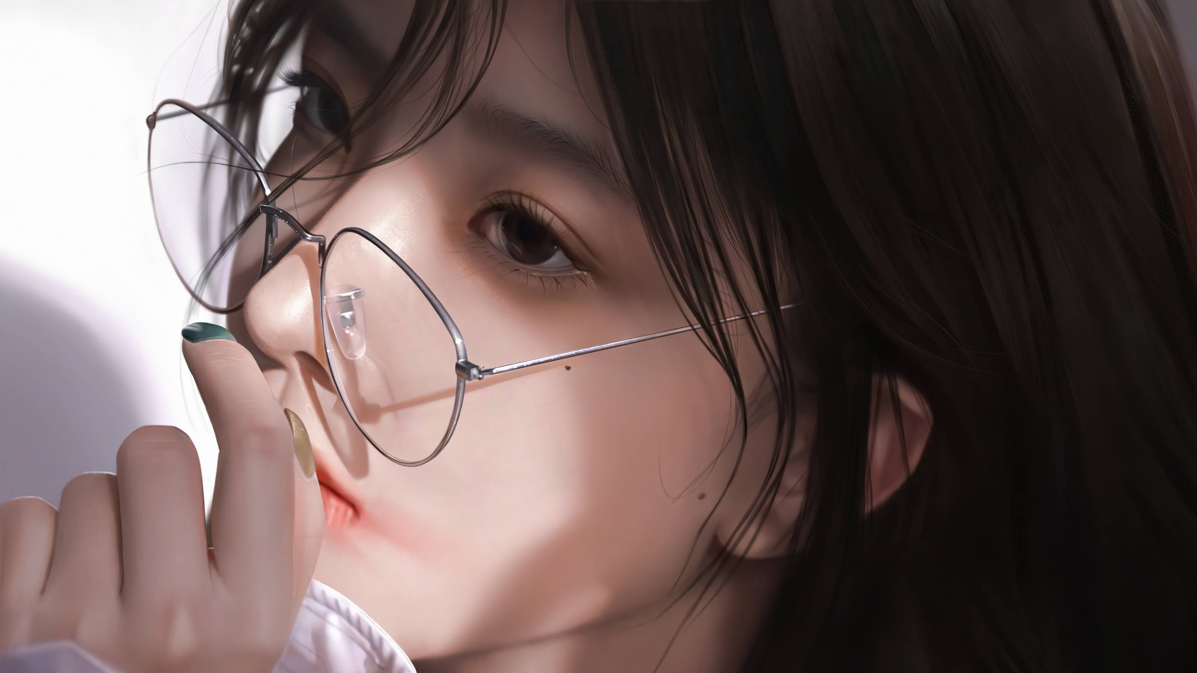 Chinese Woman, dark hair, glasses, 4K Desktop Wallpaper