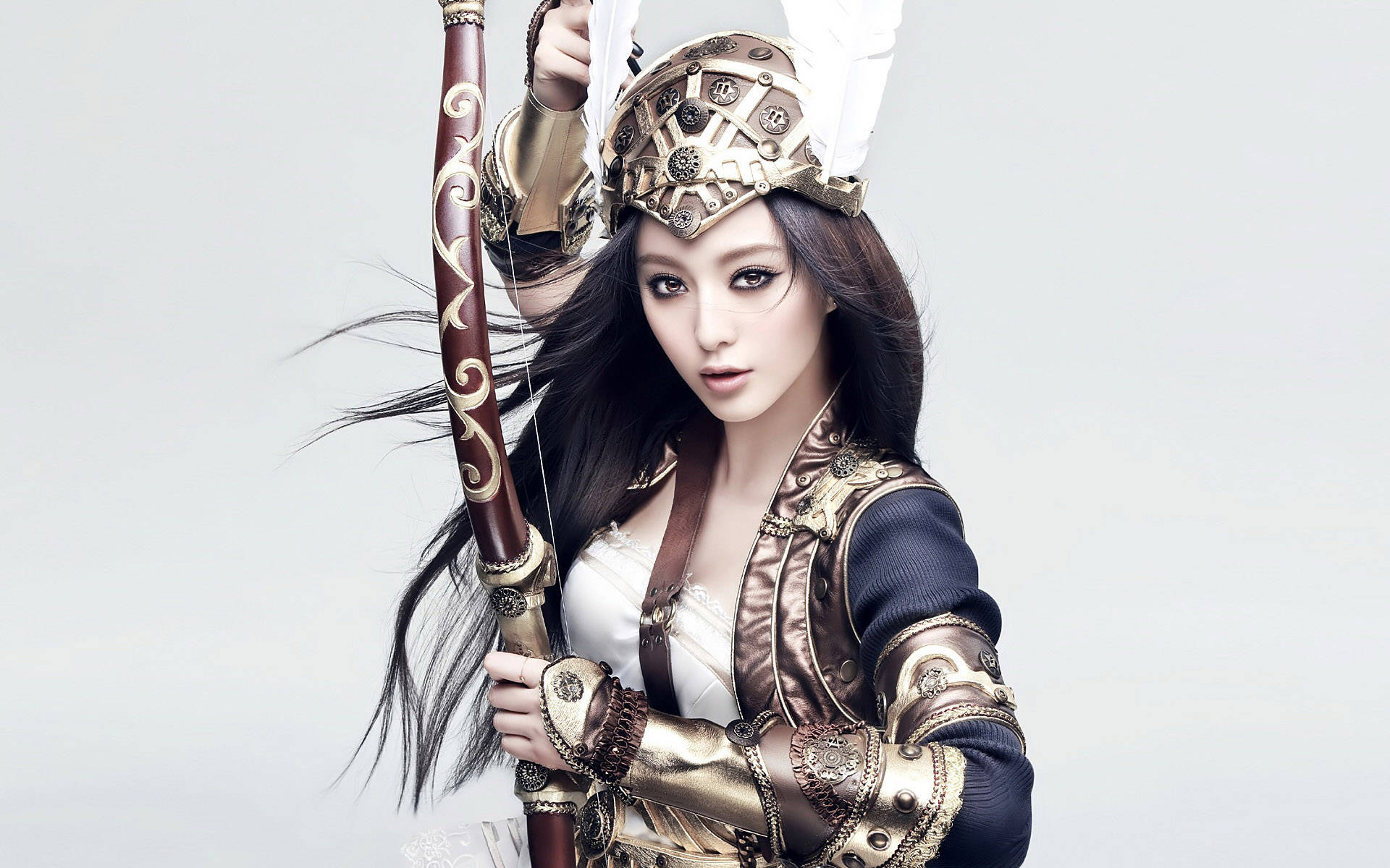 Chinese woman, warrior outfit, long dark hair, Full HD Desktop Wallpaper
