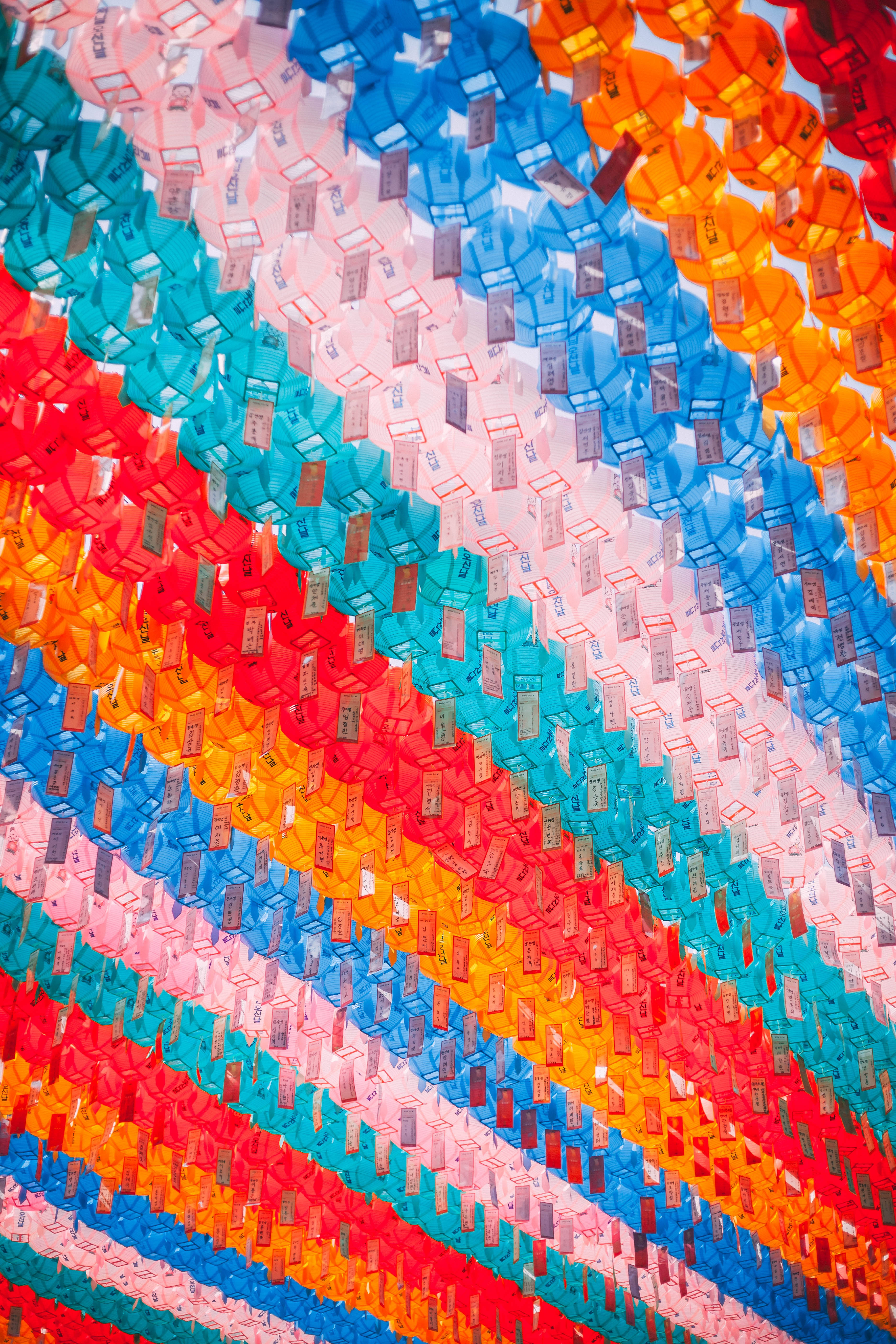colorful paper lanterns, diagonal stripes, handwritten notes, 5K Phone Wallpaper