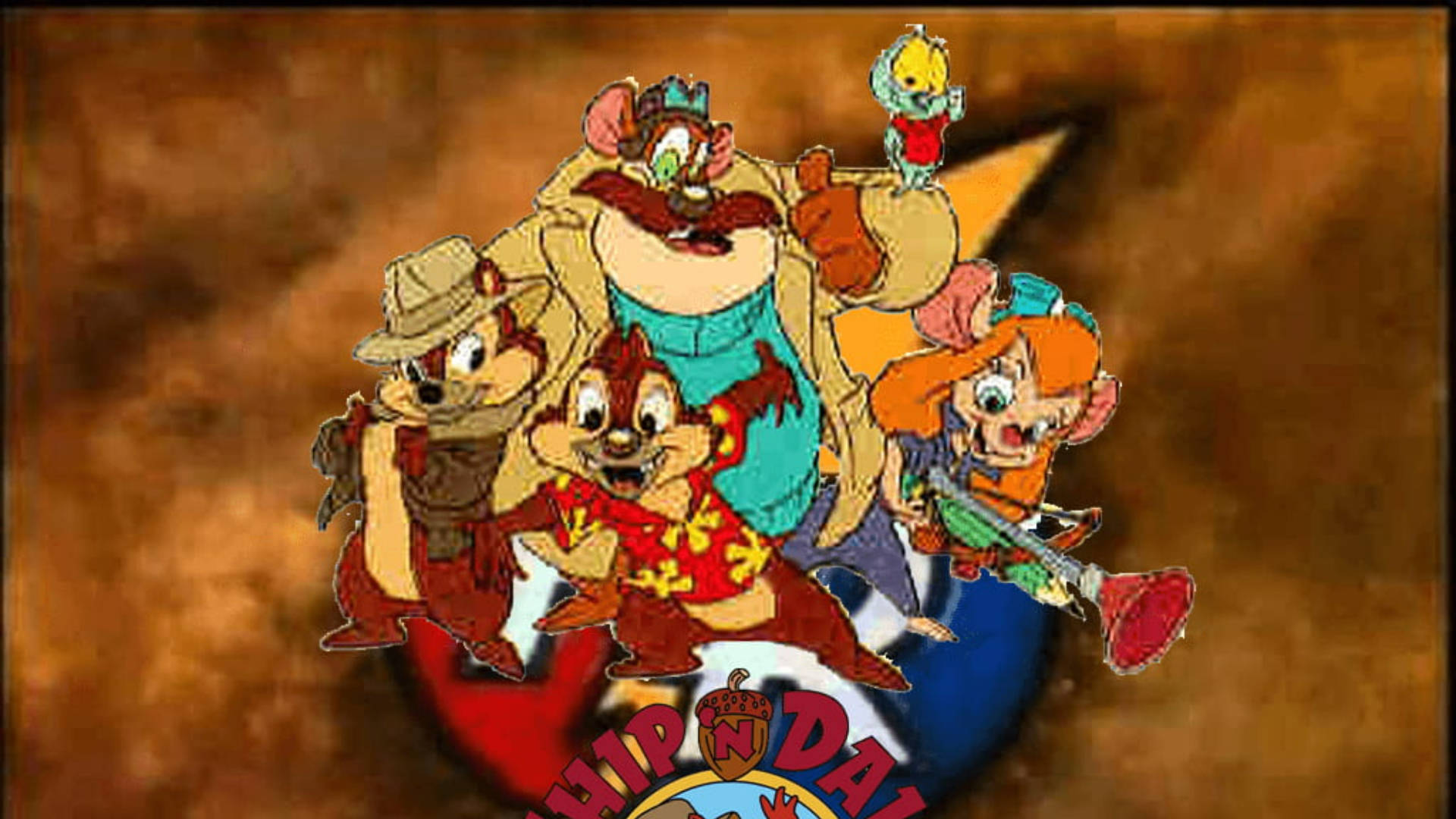 Chip N Dale Rescue Rangers, chipmunks, textured brown background, Full HD Desktop Wallpaper