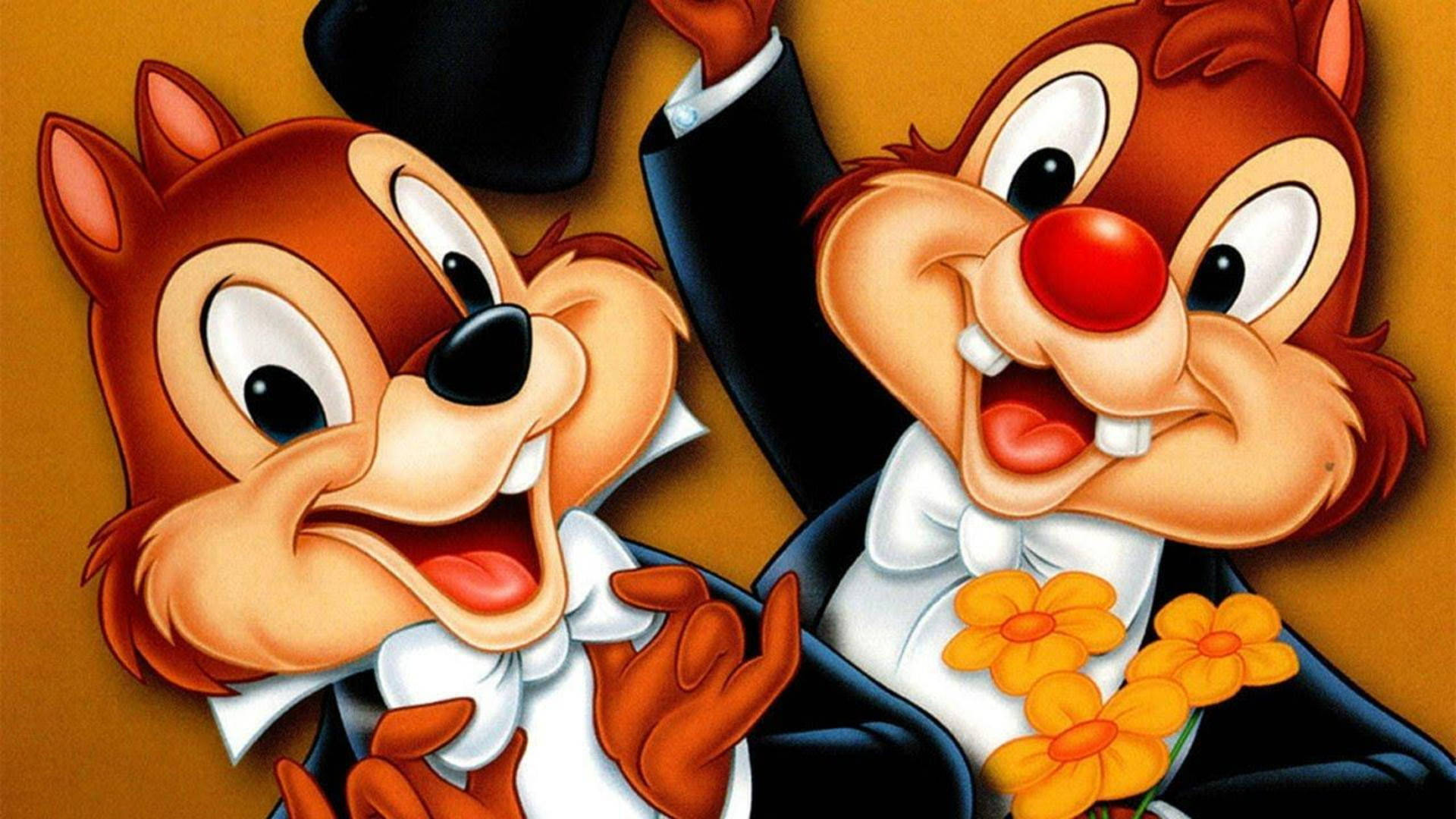 Chip N Dale Rescue Rangers, tuxedos, orange flowers, Full HD Desktop Wallpaper