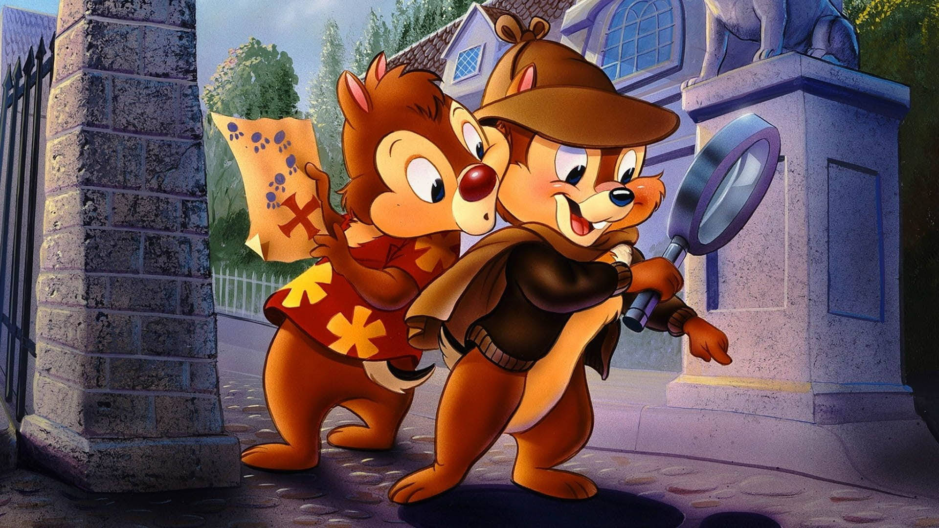 Chip N Dale Rescue Rangers, detective outfits, stone courtyard, Full HD Desktop Wallpaper