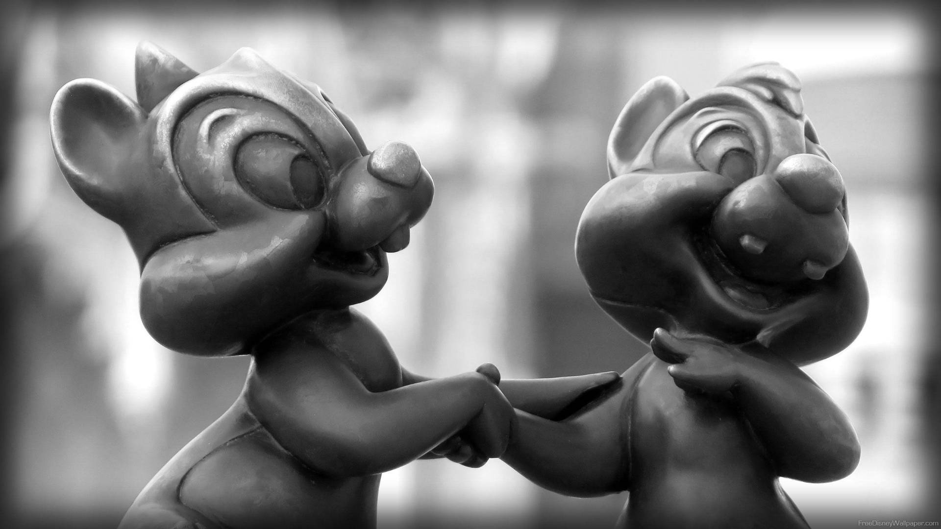 Chip N Dale Rescue Rangers, statue, black and white, Full HD Desktop Wallpaper