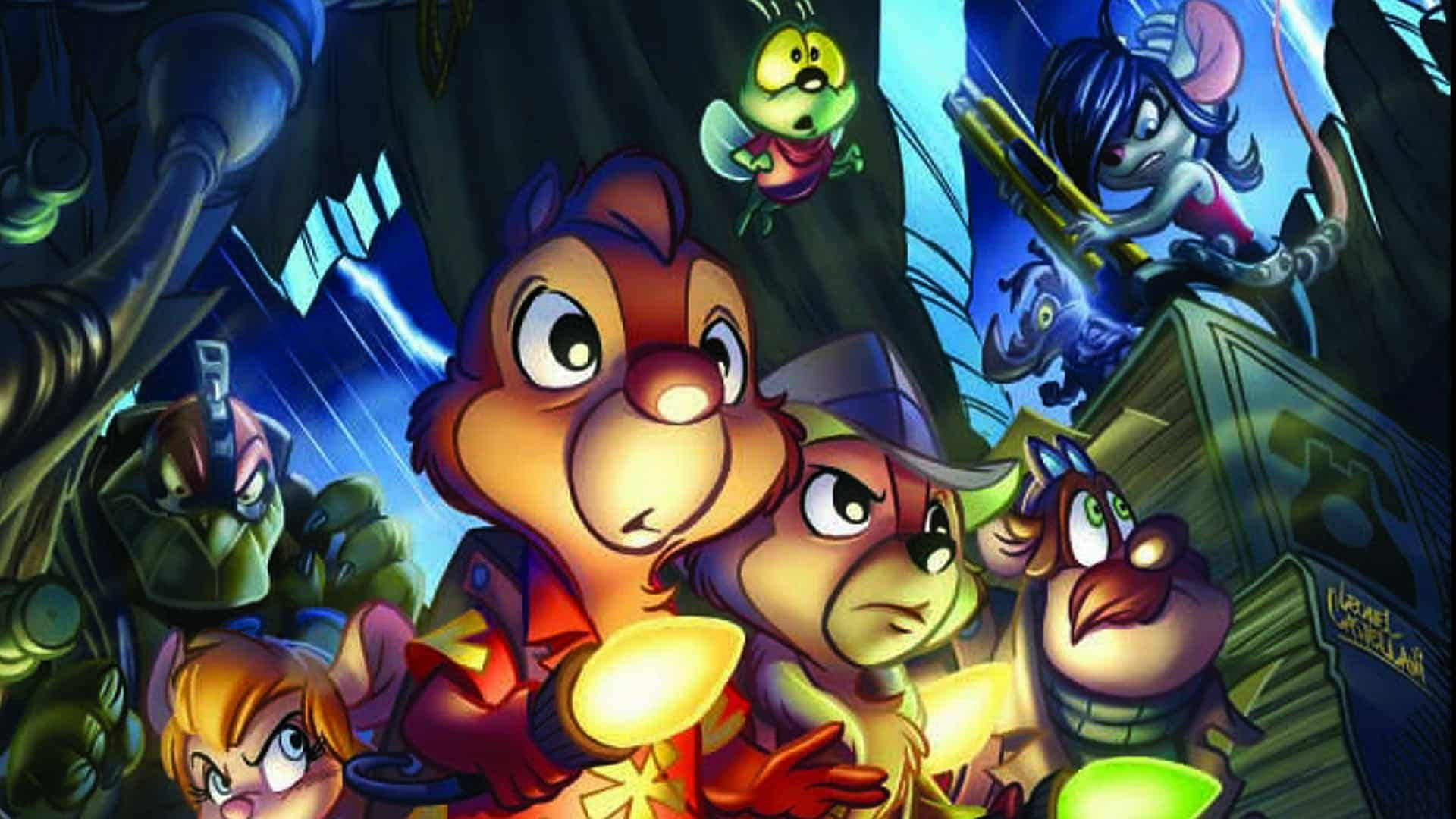 Chip N Dale Rescue Rangers, dark sci-fi setting, glowing lights, Full HD Desktop Wallpaper