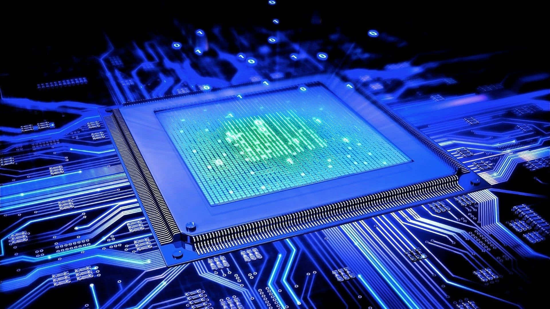 blue circuit board, chipset, glowing blue microchip, Full HD Desktop Wallpaper