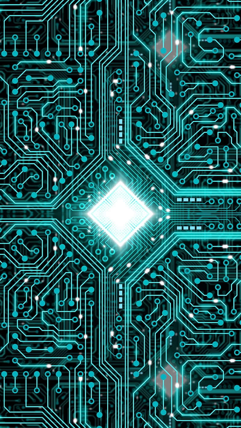 glowing teal circuit board, bright diamond center, sparkling nodes, HD Phone Wallpaper