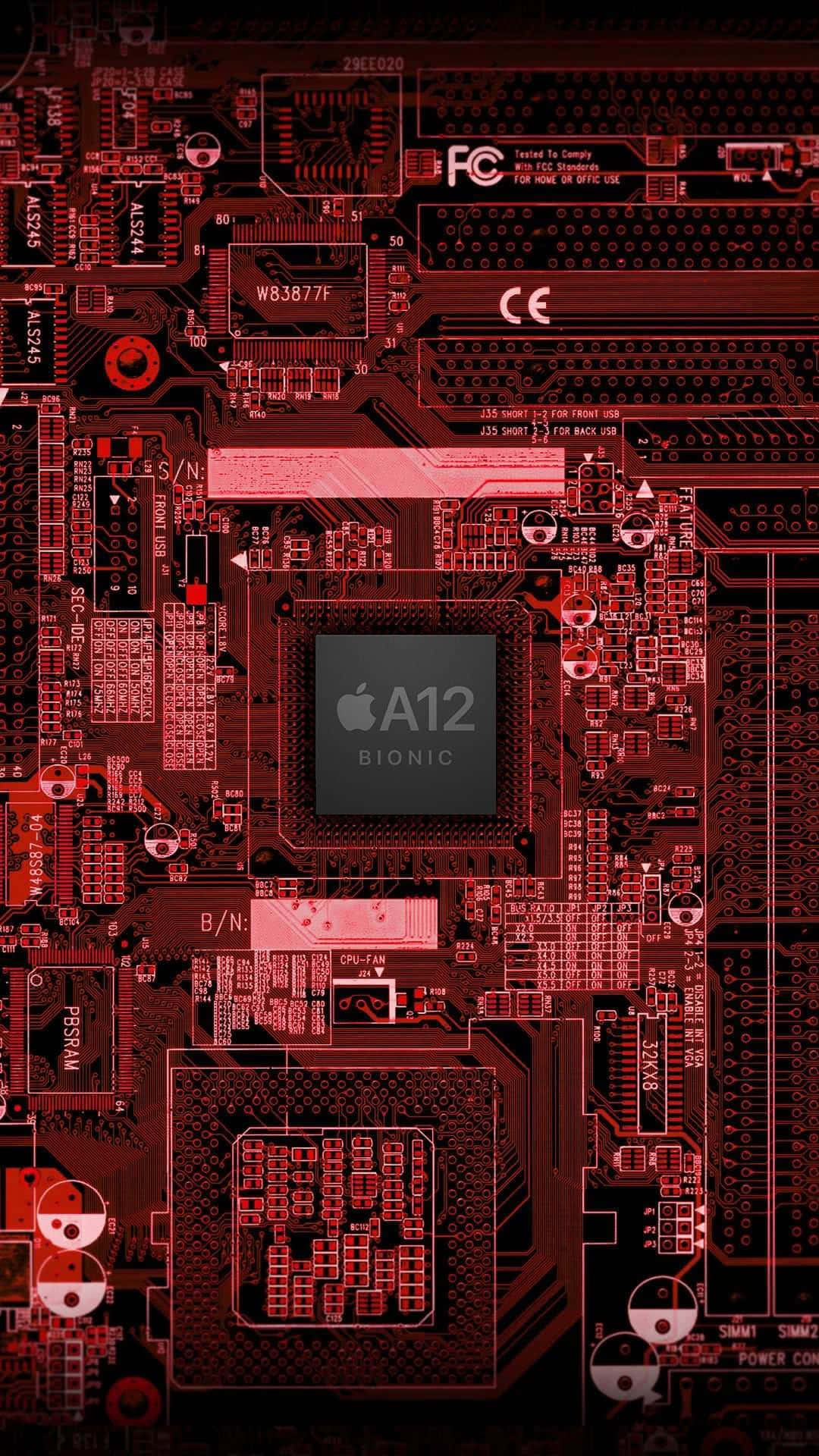 iPhone A12 Bionic chip, circuit board, glowing traces, Full HD Phone Wallpaper