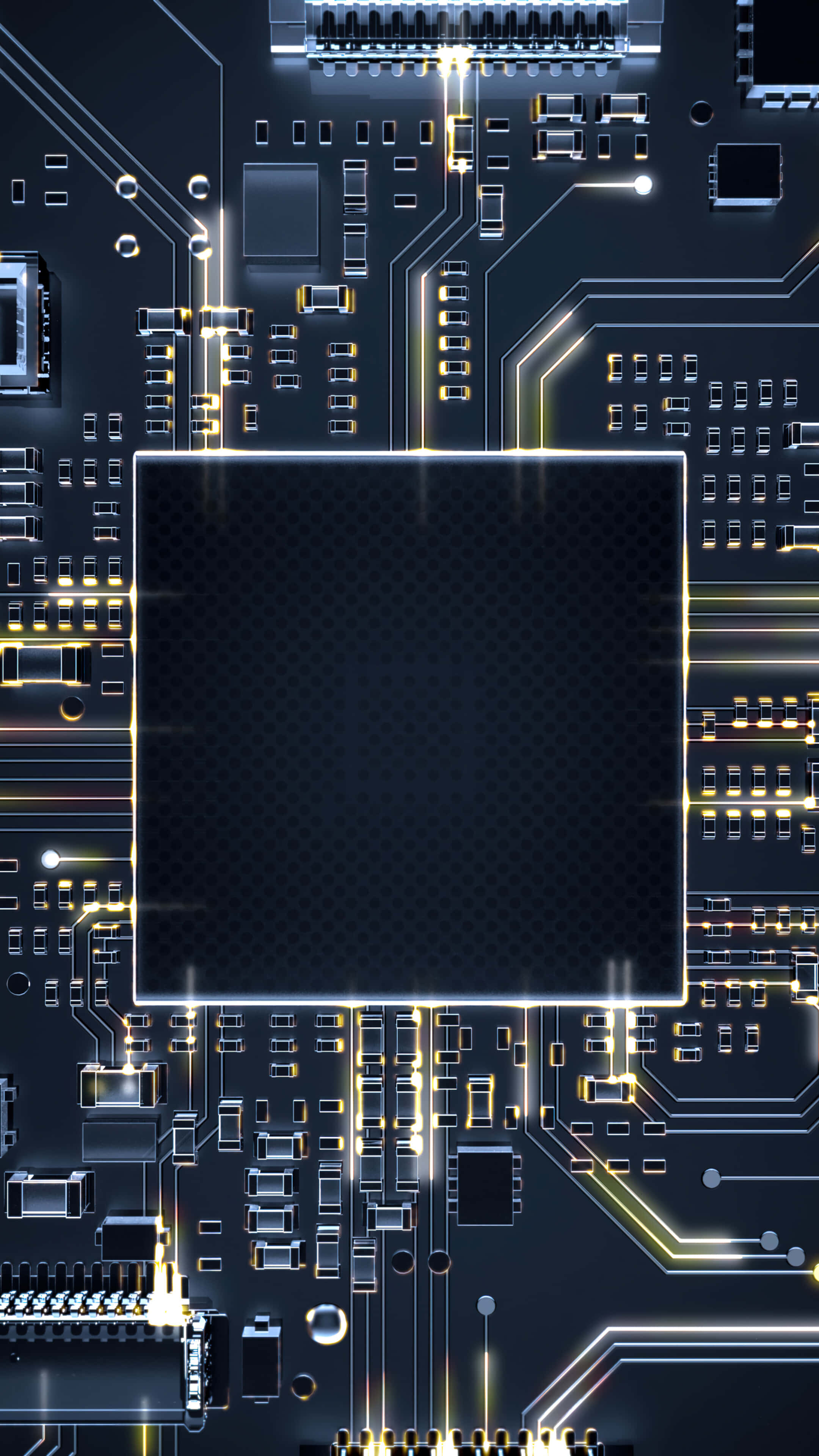 Advanced Microchip Technology, golden traces, black chip, 4K Phone Wallpaper