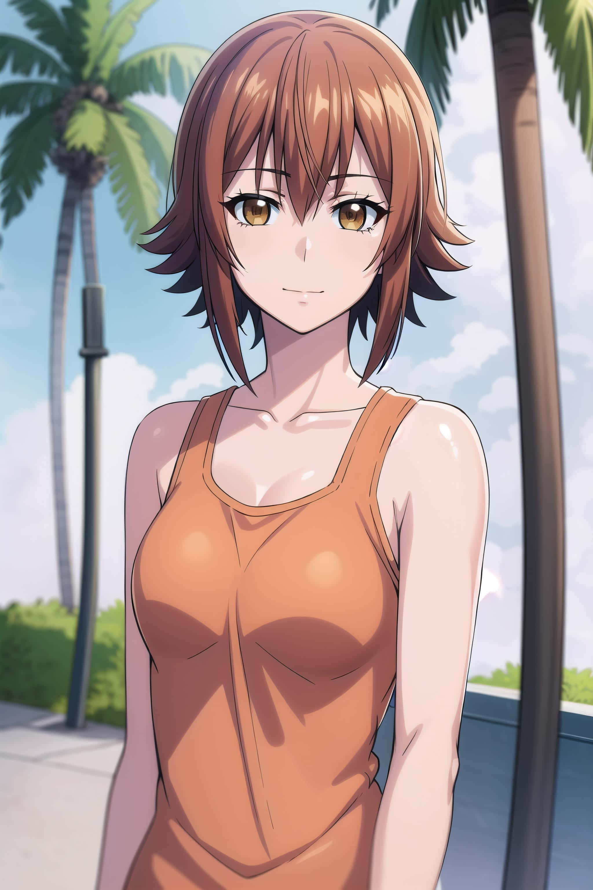 Chisa Kotegawa, brown hair, golden eyes, 2K Phone Wallpaper