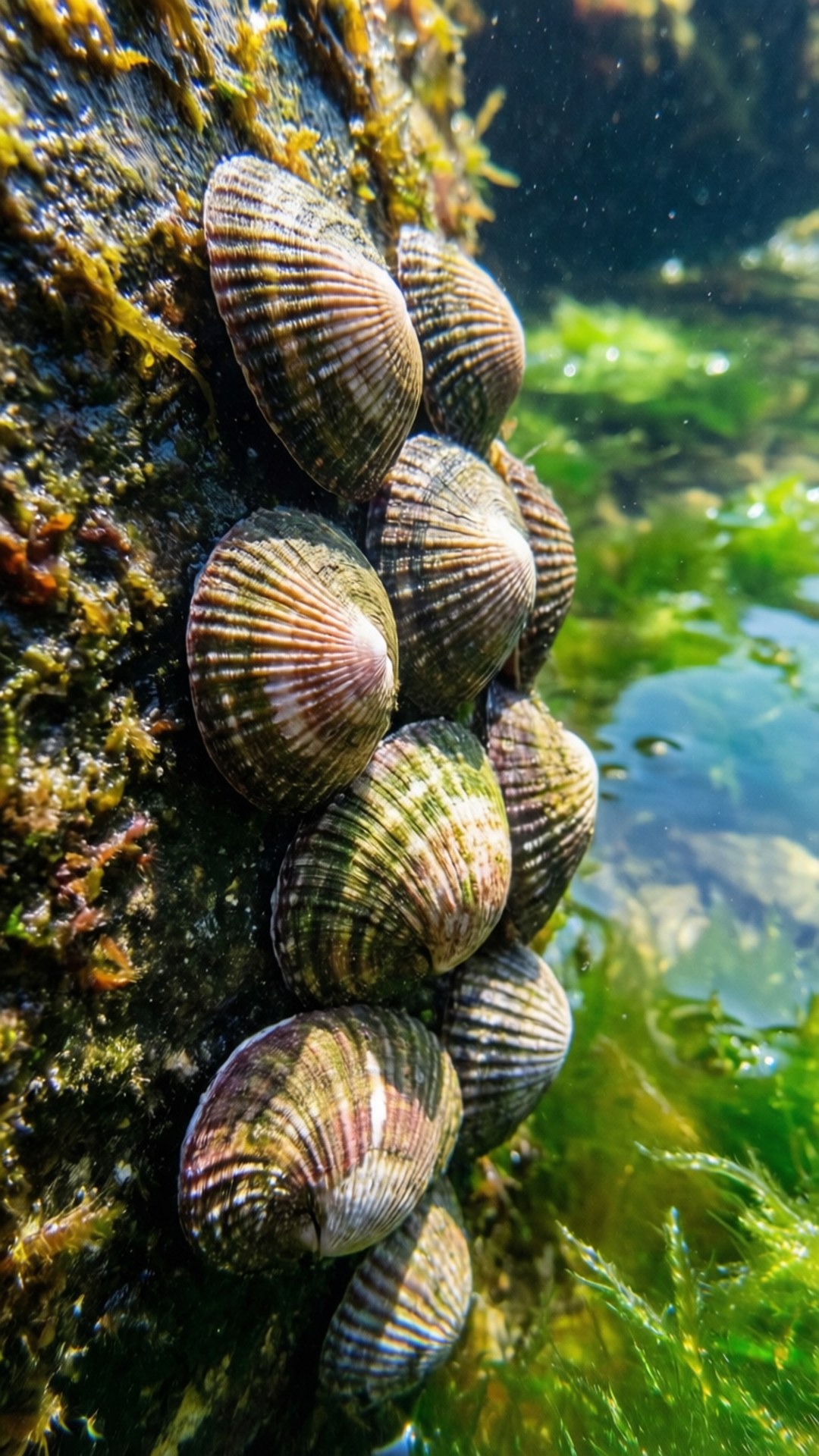 Chitons, vertical rock, mossy rock, Full HD Phone Wallpaper