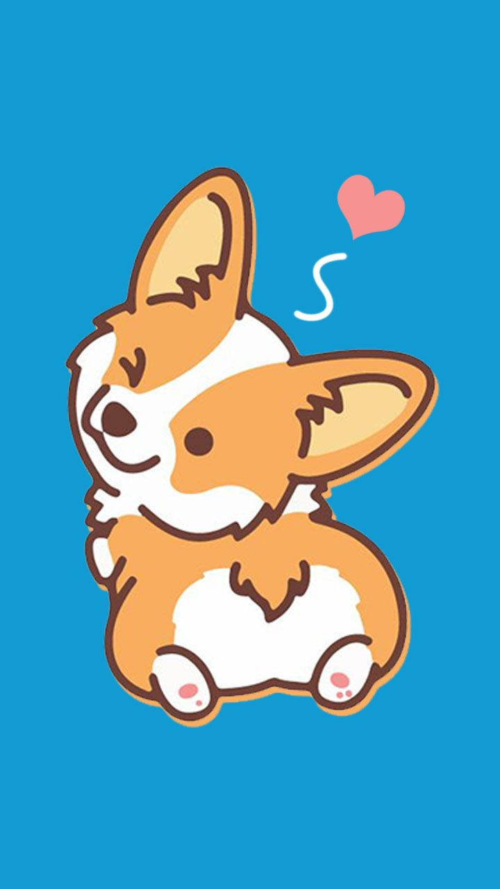 chibi corgi, big ears, pink heart, HD Phone Wallpaper