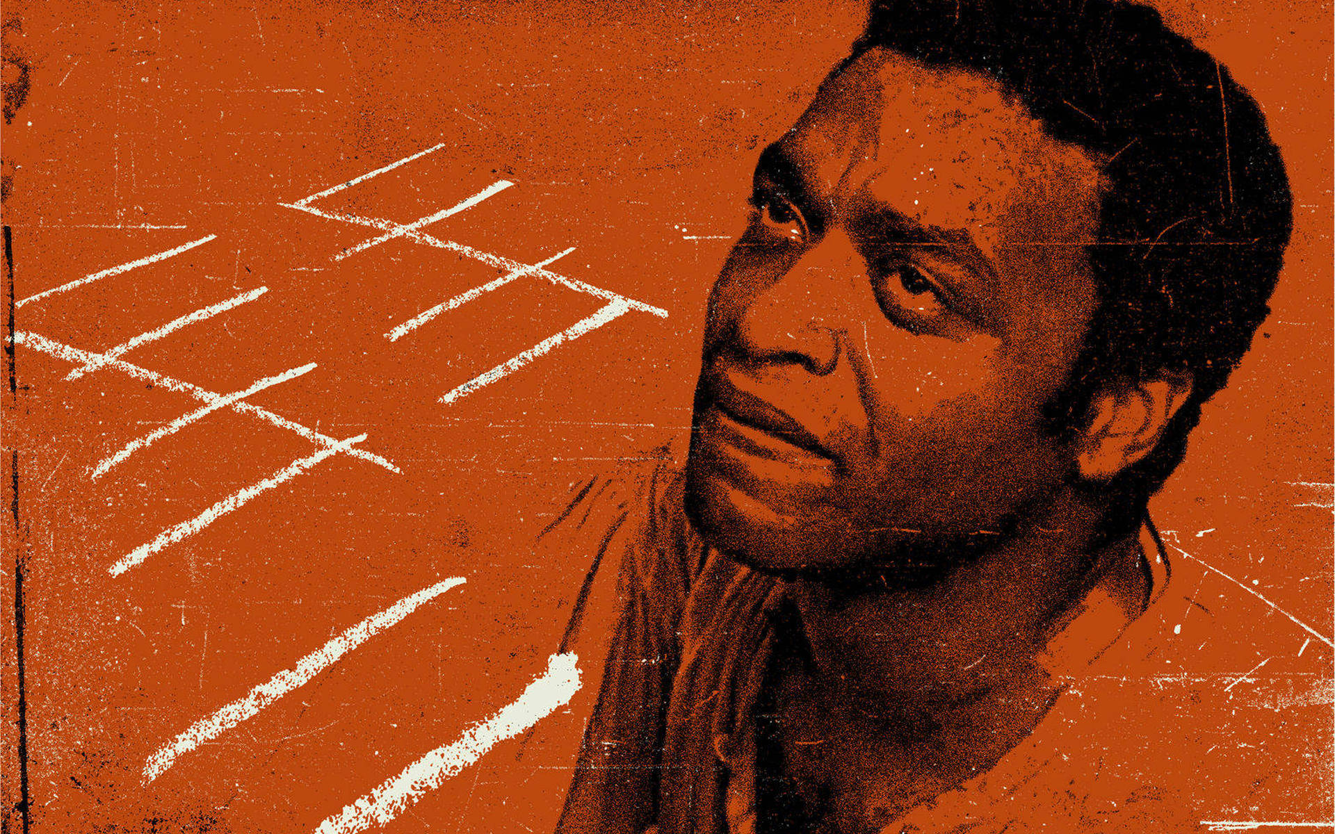 Chiwetel Ejiofor, textured orange background, white chalk-like lines, Full HD Desktop Wallpaper