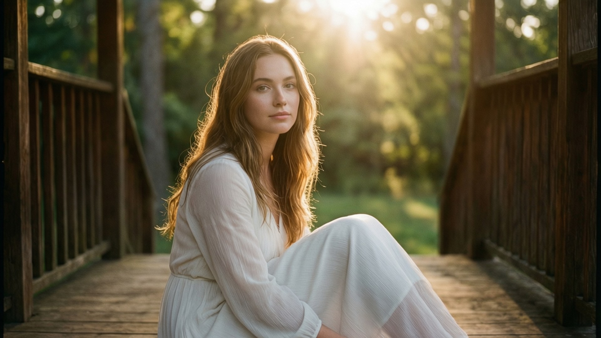 Chloe Rose, golden hour, rustic porch, Full HD Desktop Wallpaper