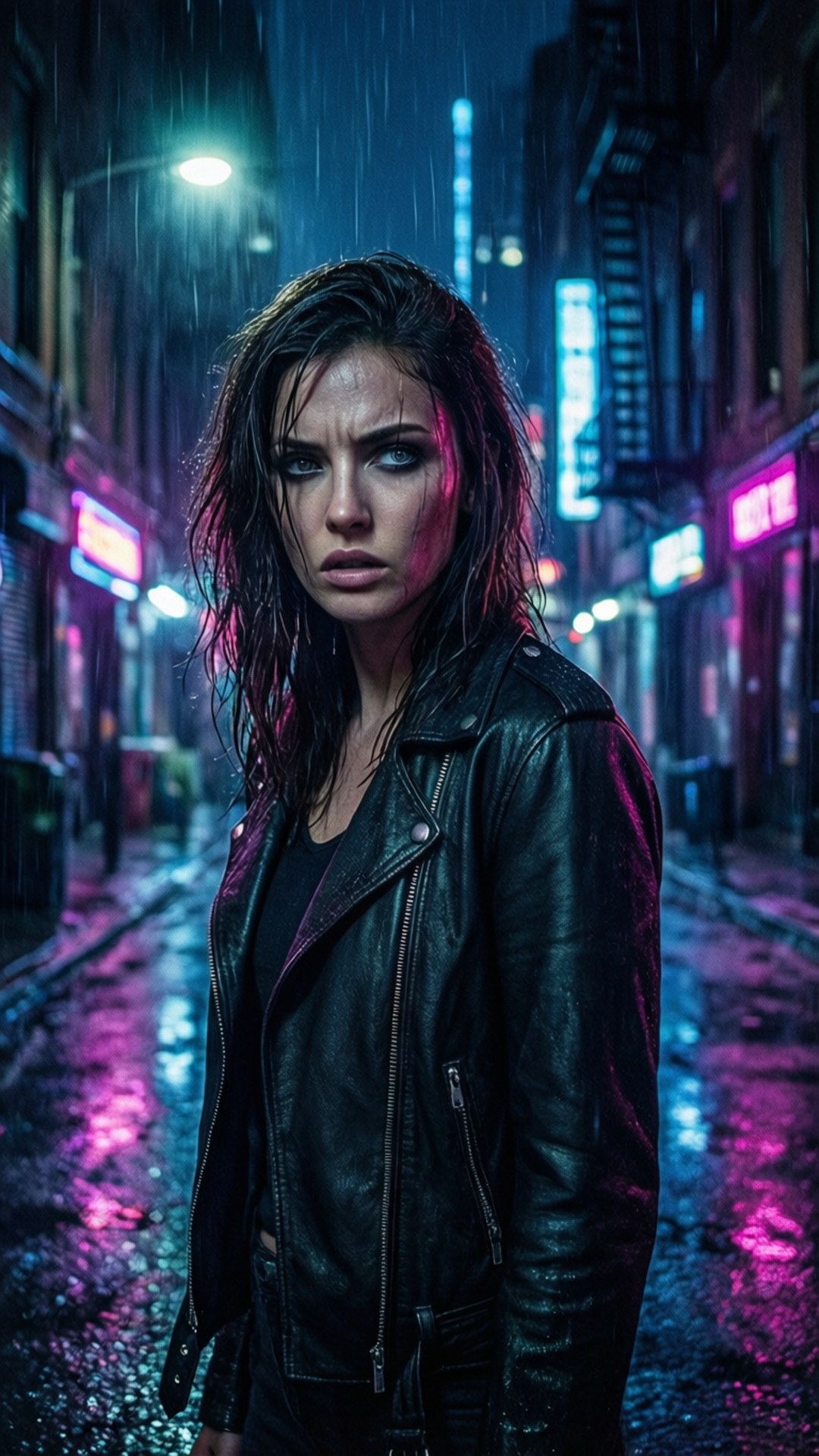 Chloe Rose, neon noir, cyberpunk alley, Full HD Phone Wallpaper