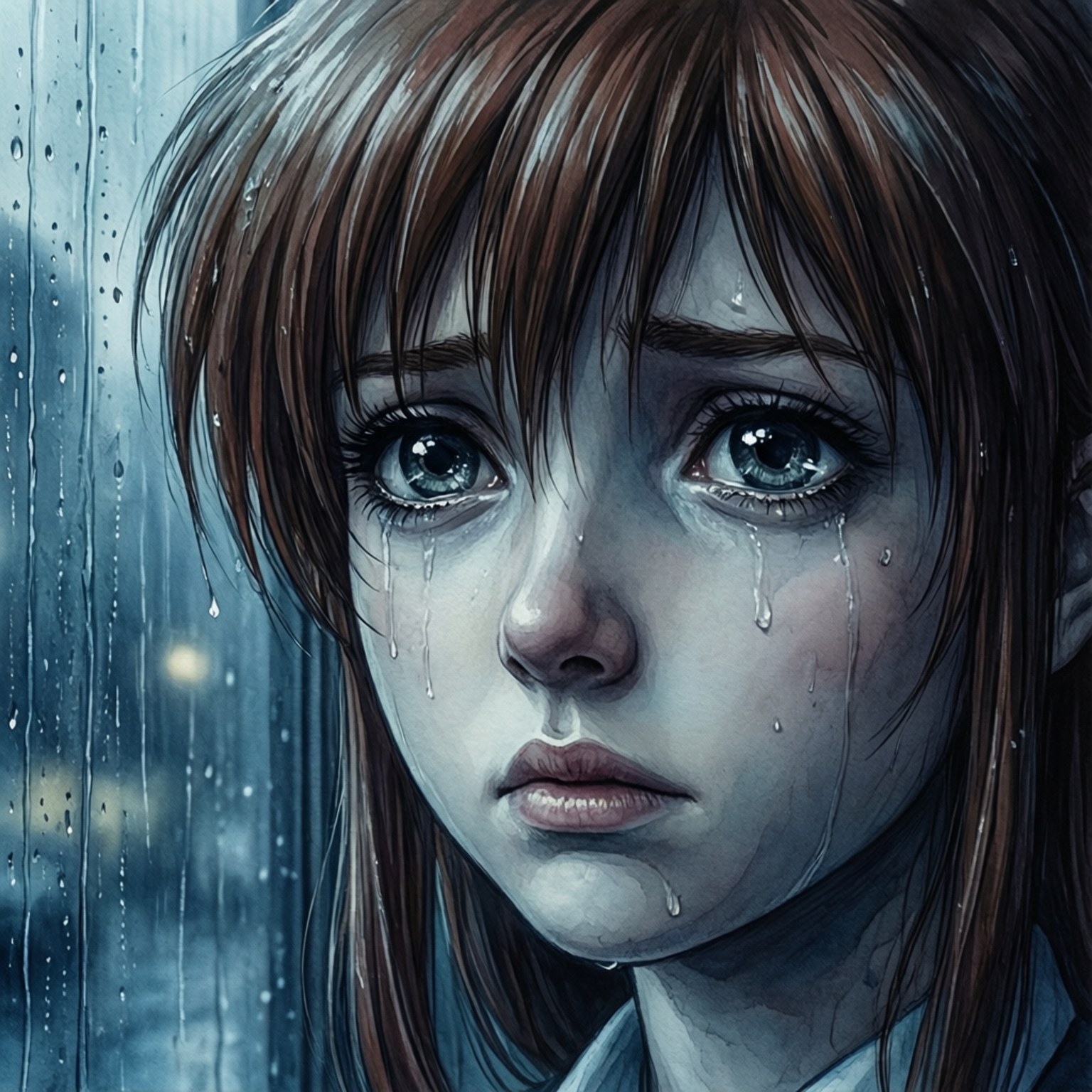 Freya, rainy window, blue palette, HD Desktop Wallpaper