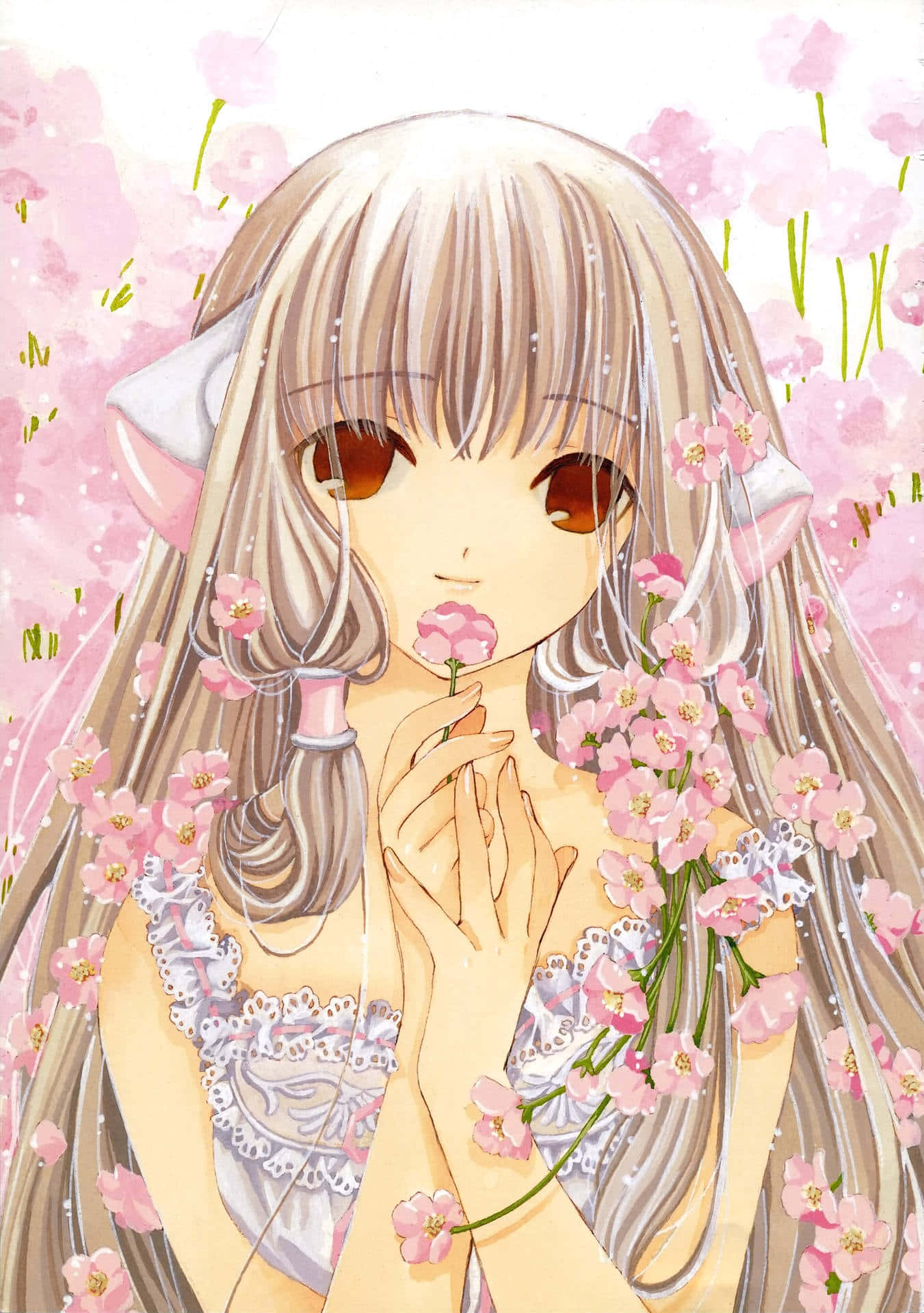Chobits Freya, cherry blossoms, cat ears, Full HD Phone Wallpaper