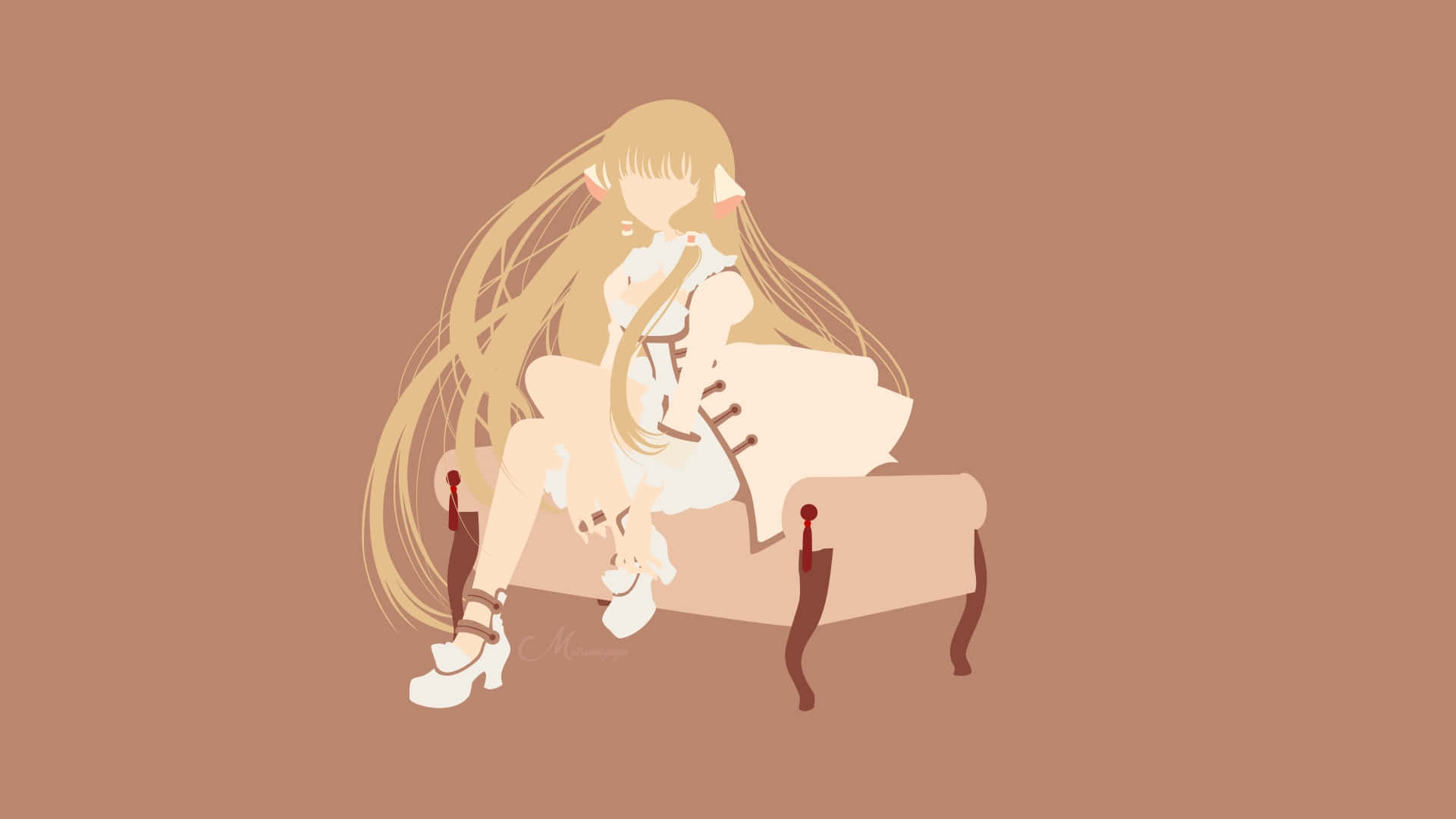 Chobits Freya, long blonde hair, beige sofa, Full HD Desktop Wallpaper