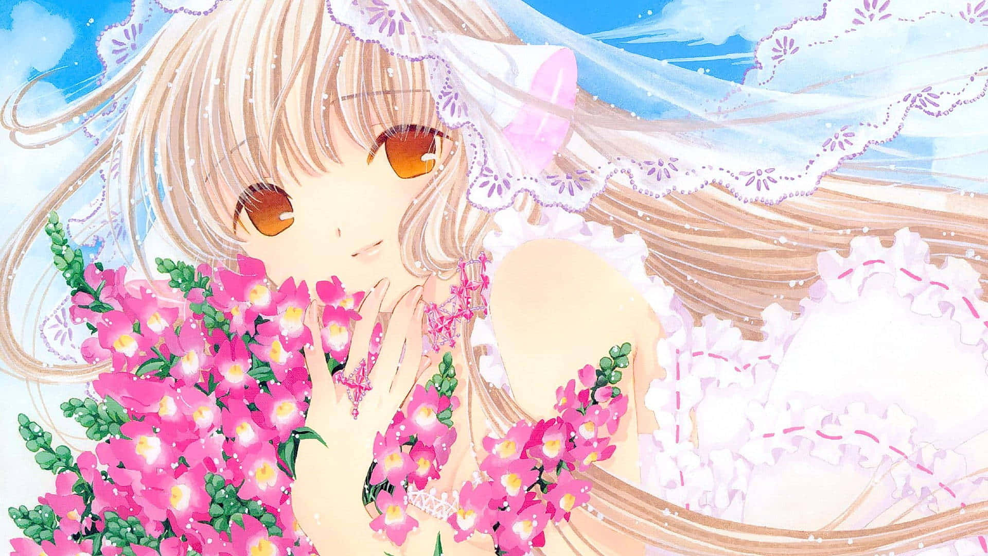 Chobits Freya, amber eyes, long blonde hair, Full HD Desktop Wallpaper