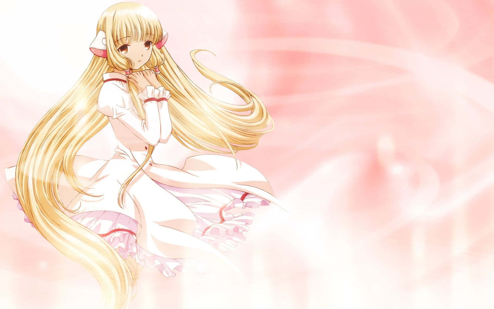 Chobits Freya, golden hair, pink ribbon ears, HD Desktop Wallpaper