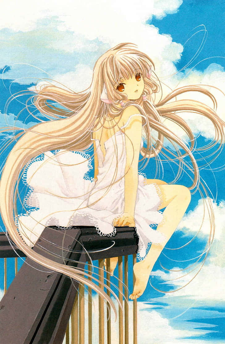 Chobits Freya, balcony, blonde anime girl, SD Phone Wallpaper