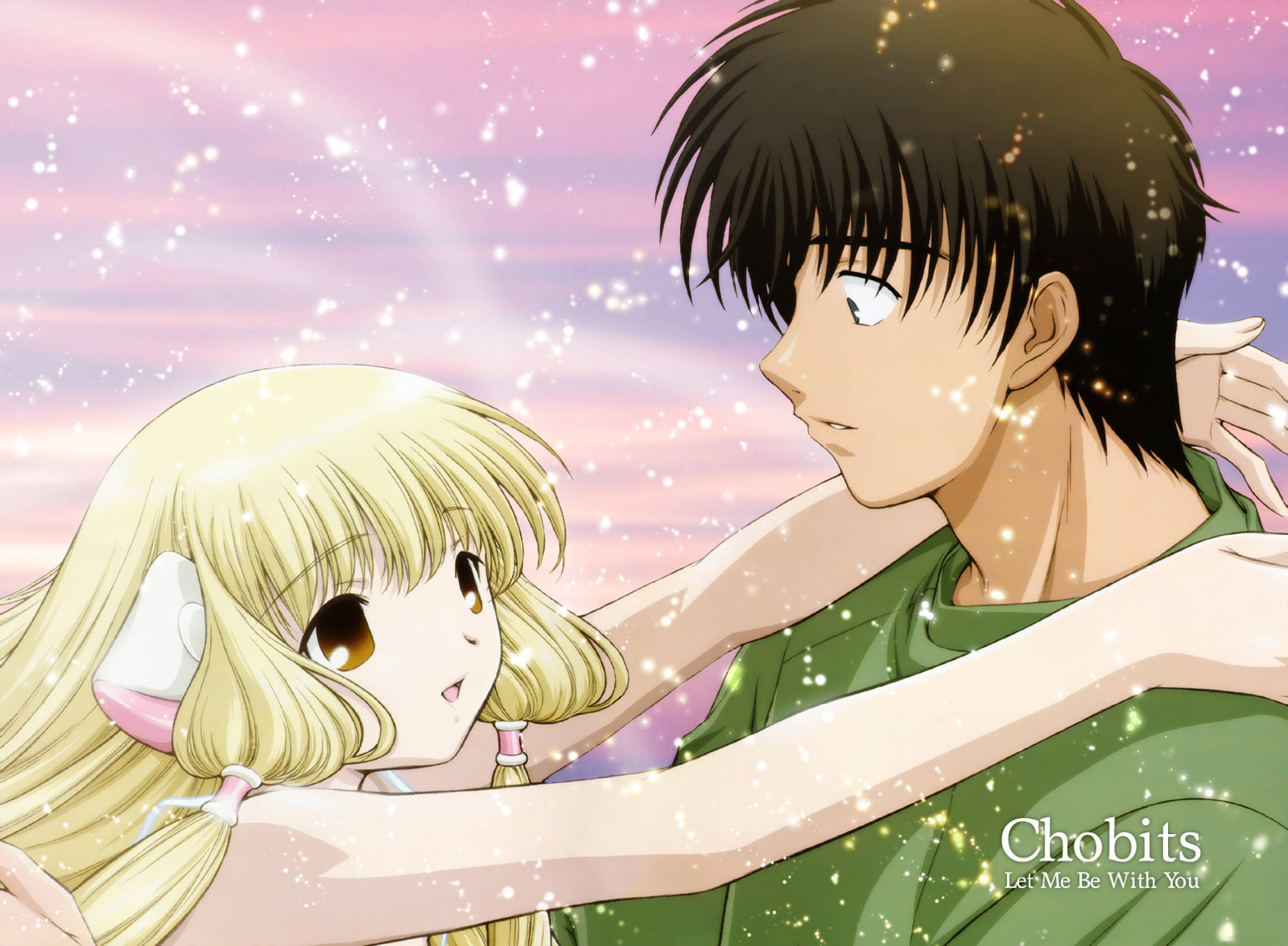 Chobits, blonde girl, dark-haired boy, 2K Desktop Wallpaper