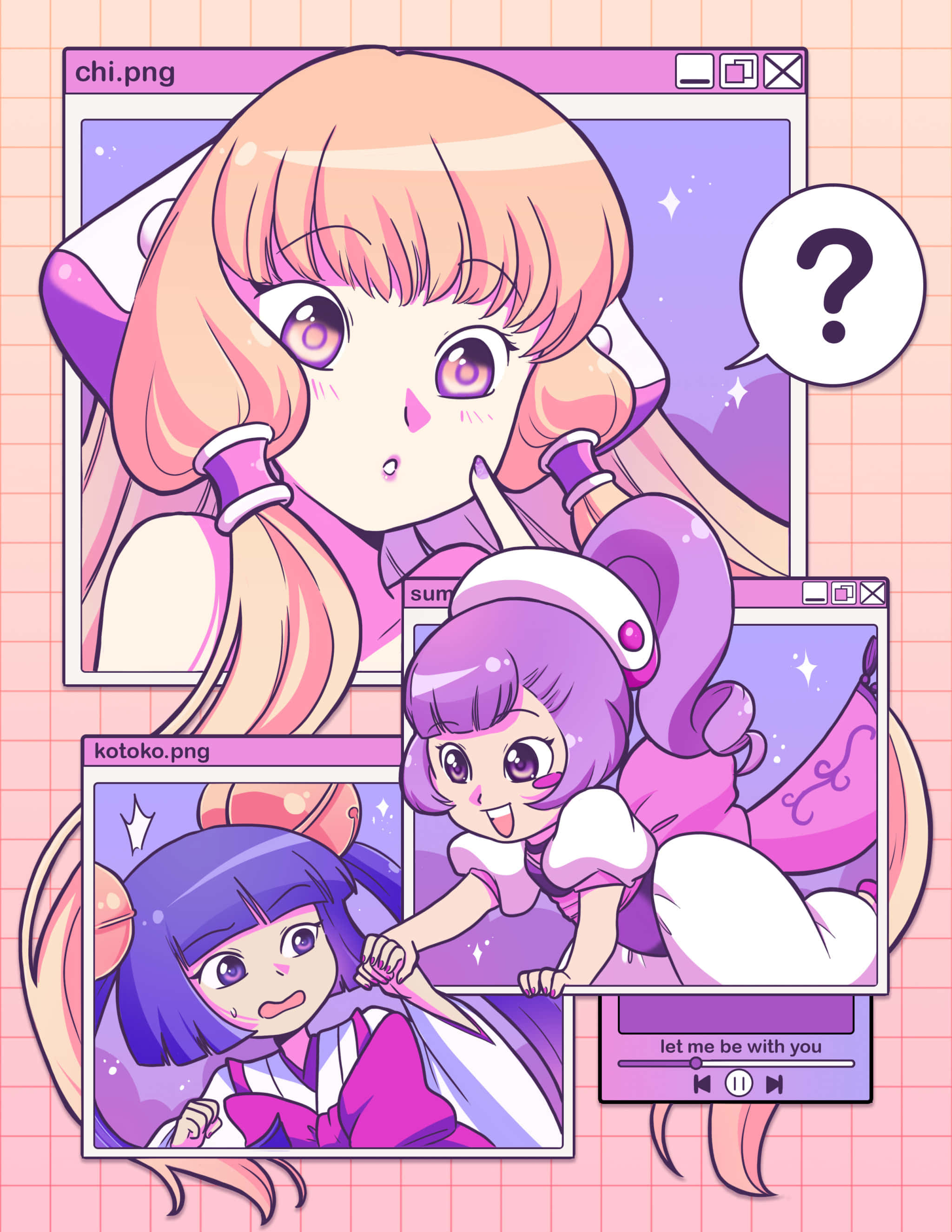 Chobits, pink, purple, 2K Phone Wallpaper