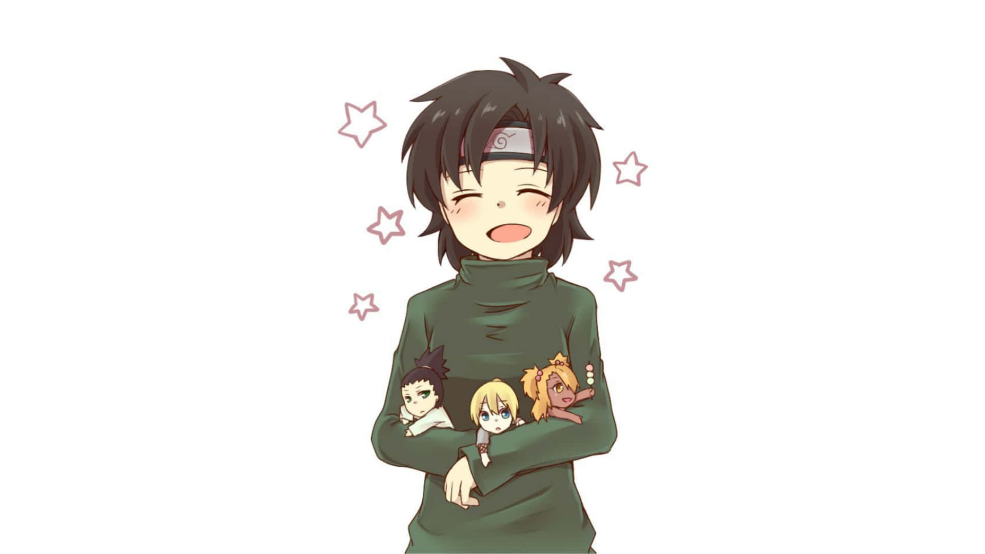 Chocho Akimichi, green turtleneck, pink stars, Full HD Desktop Wallpaper