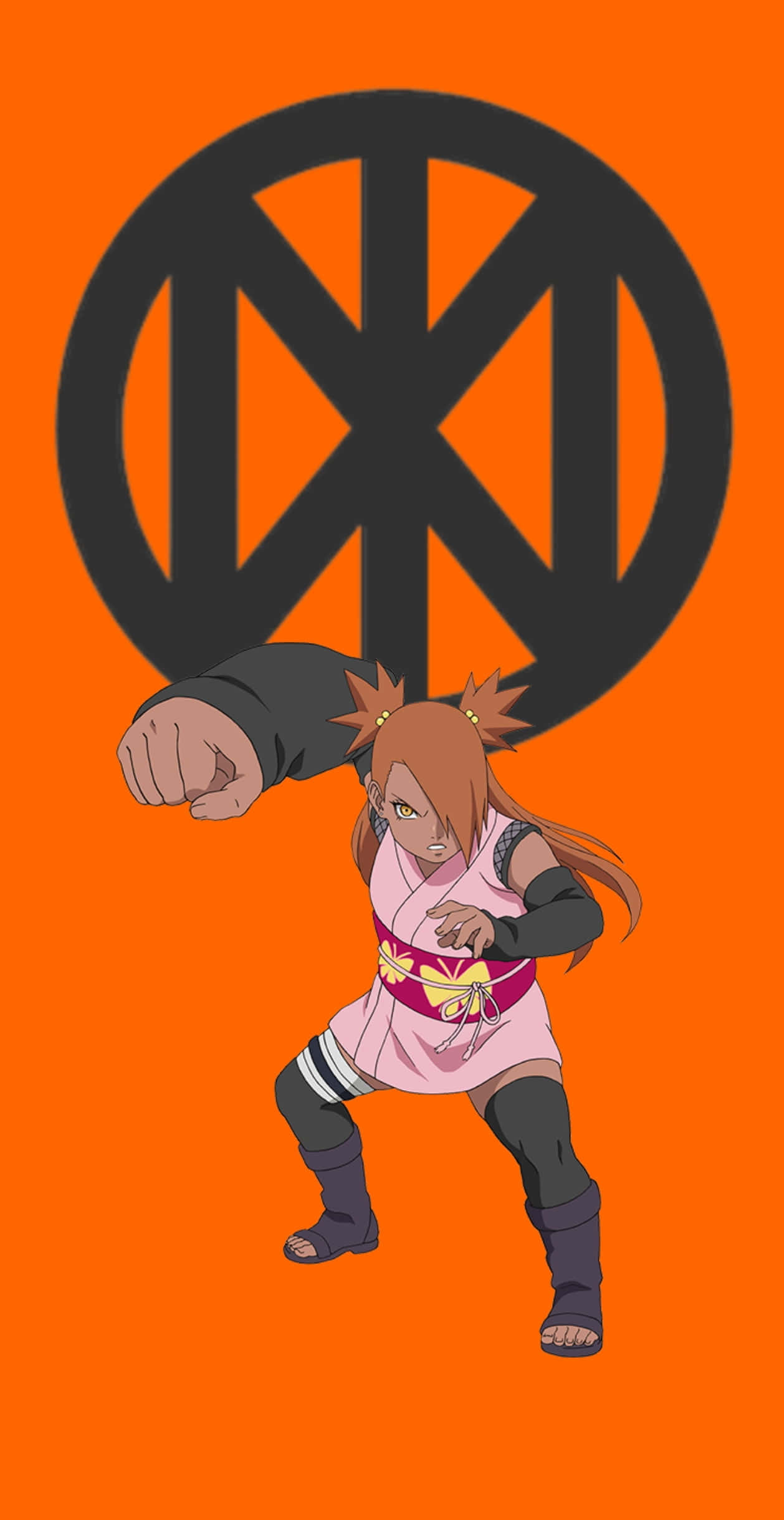 Chocho Akimichi, pink outfit, large black symbol, Full HD Phone Wallpaper