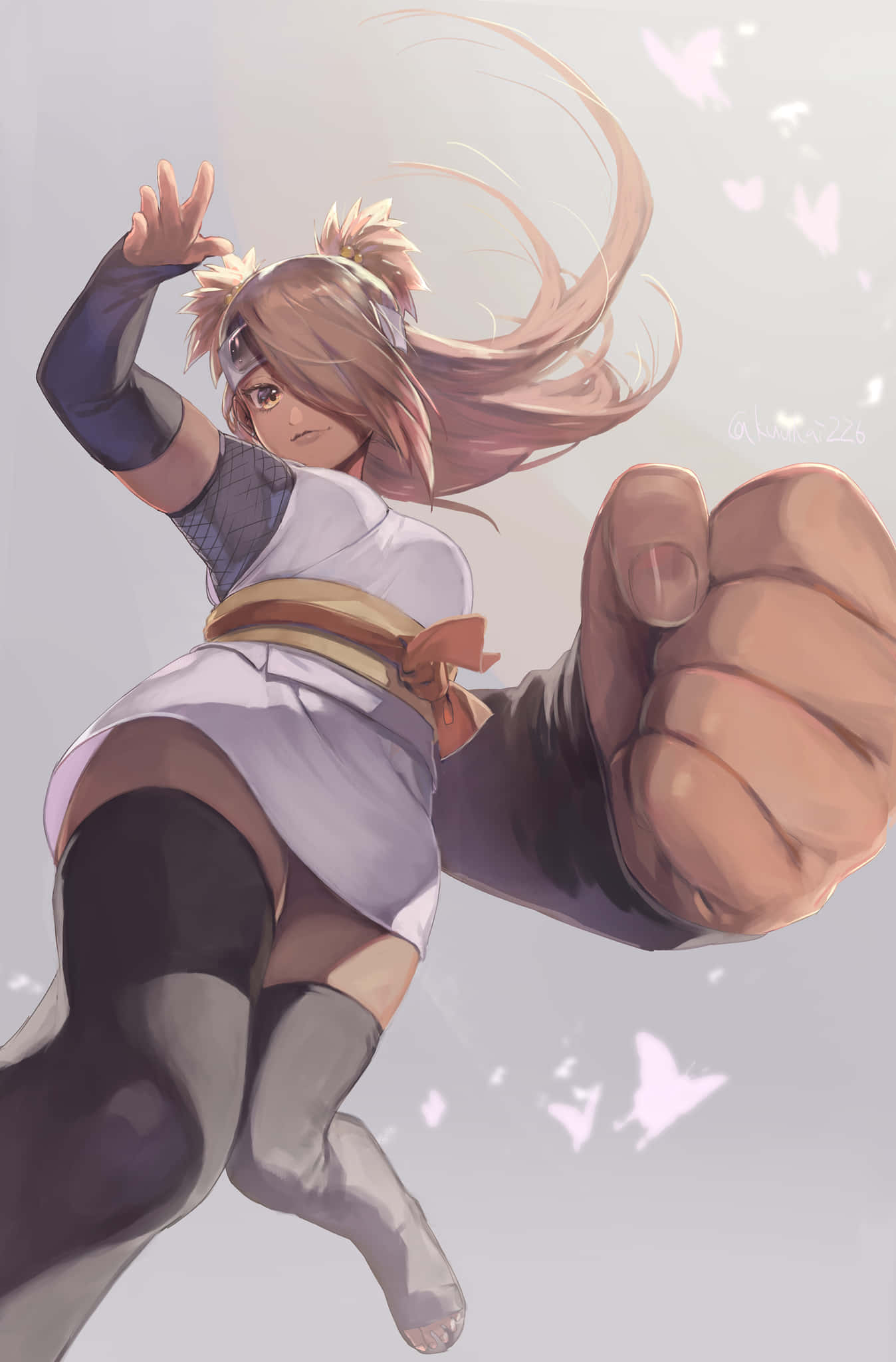 Chocho Akimichi, martial arts pose, flowing hair, Full HD Phone Wallpaper