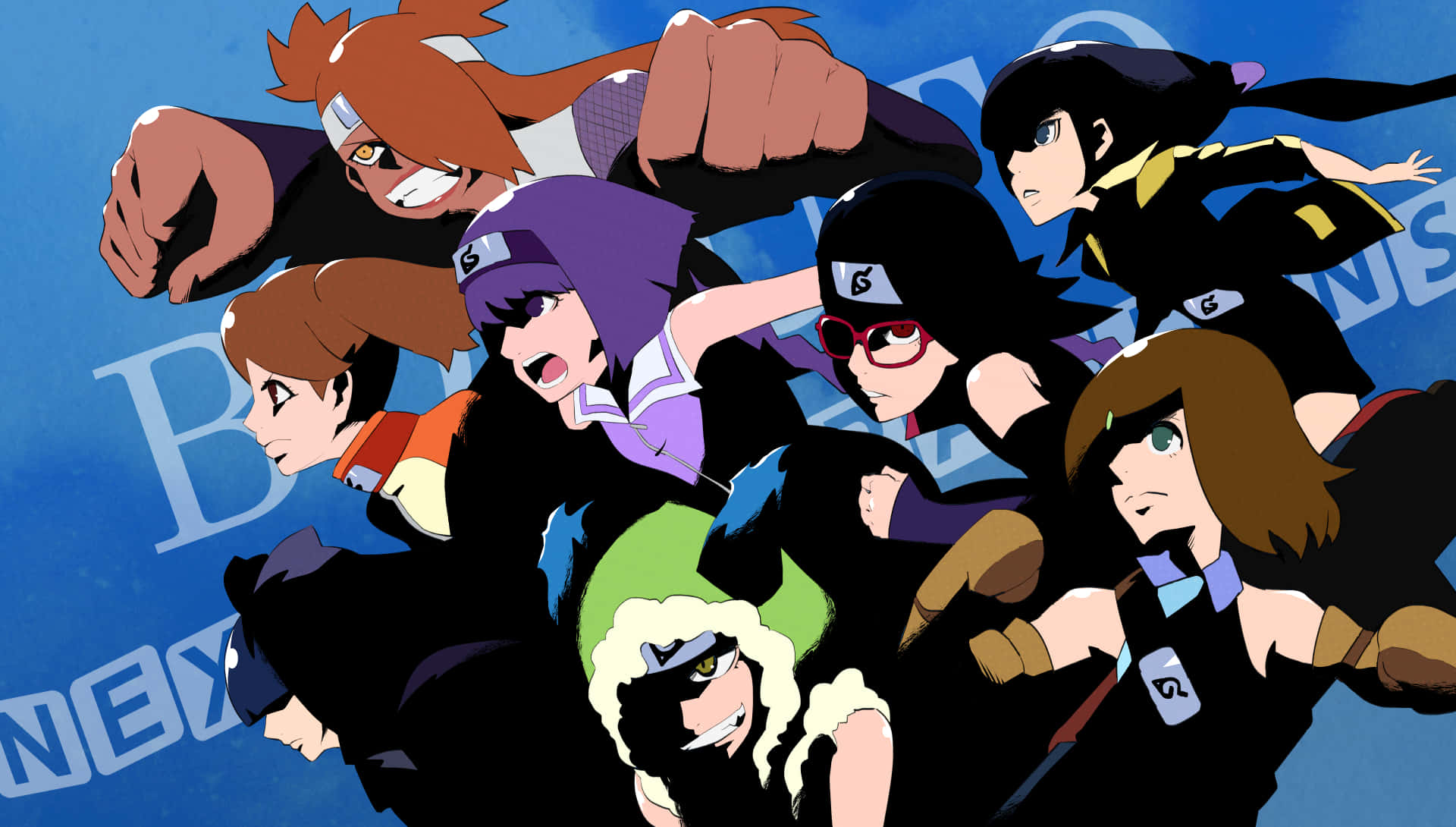 Chocho Akimichi, black uniforms, blue background, Full HD Desktop Wallpaper