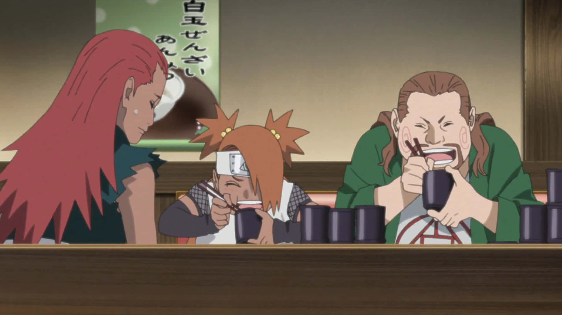 Chocho Akimichi, anime characters, wooden counter, HD Desktop Wallpaper